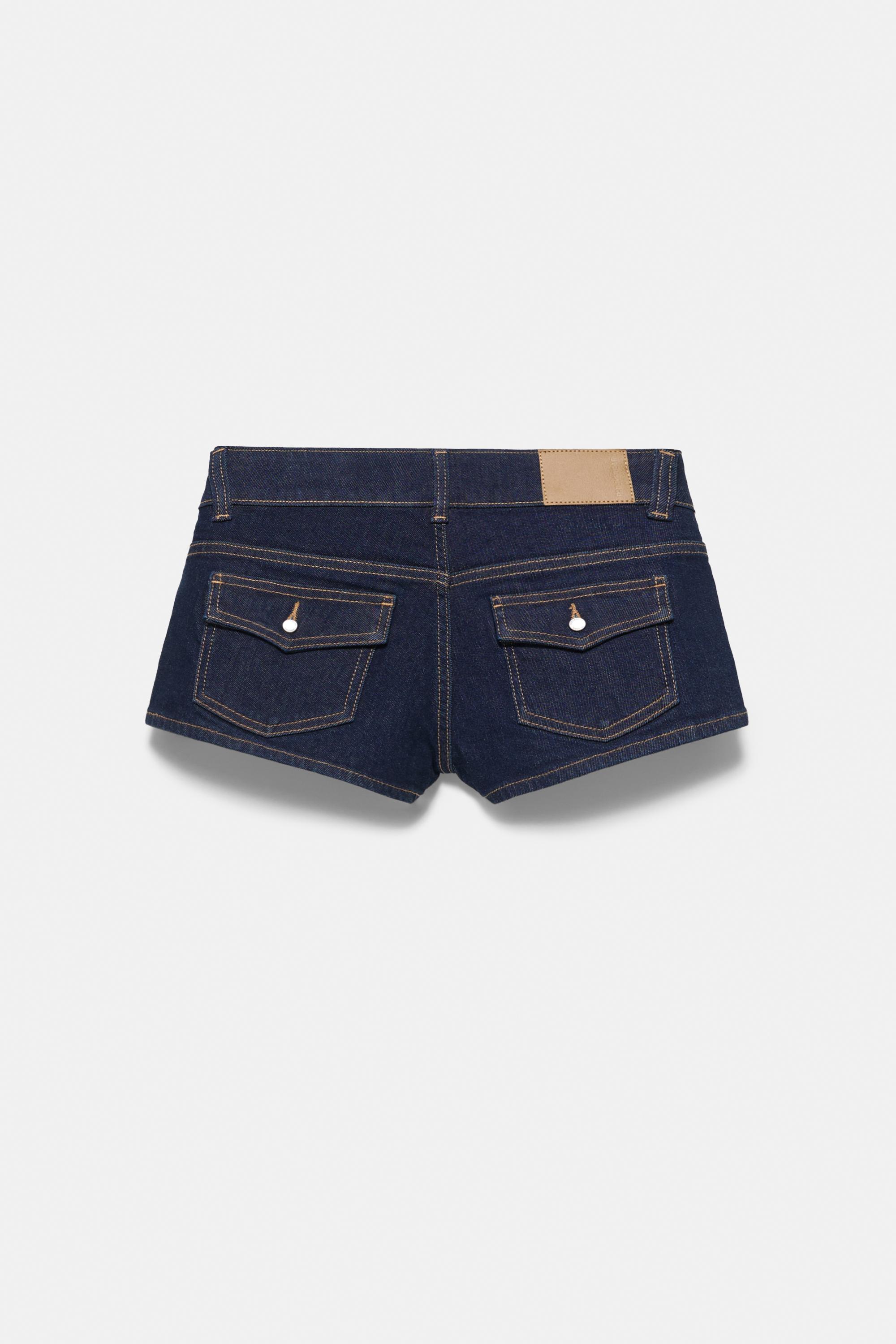 Double-button mini denim shorts — Navy