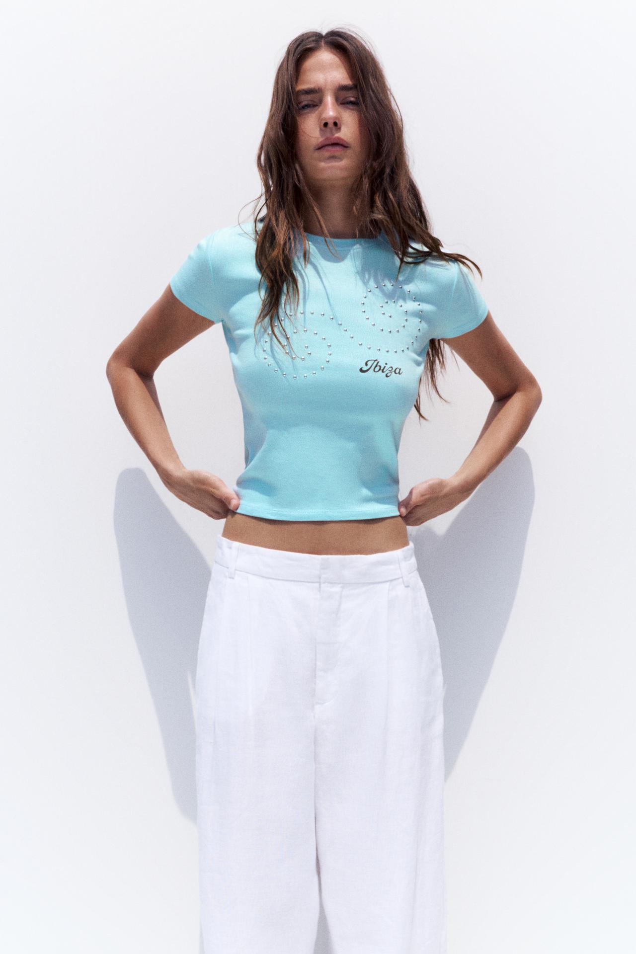 Ibiza stud slim fit T-shirt — Turquoise