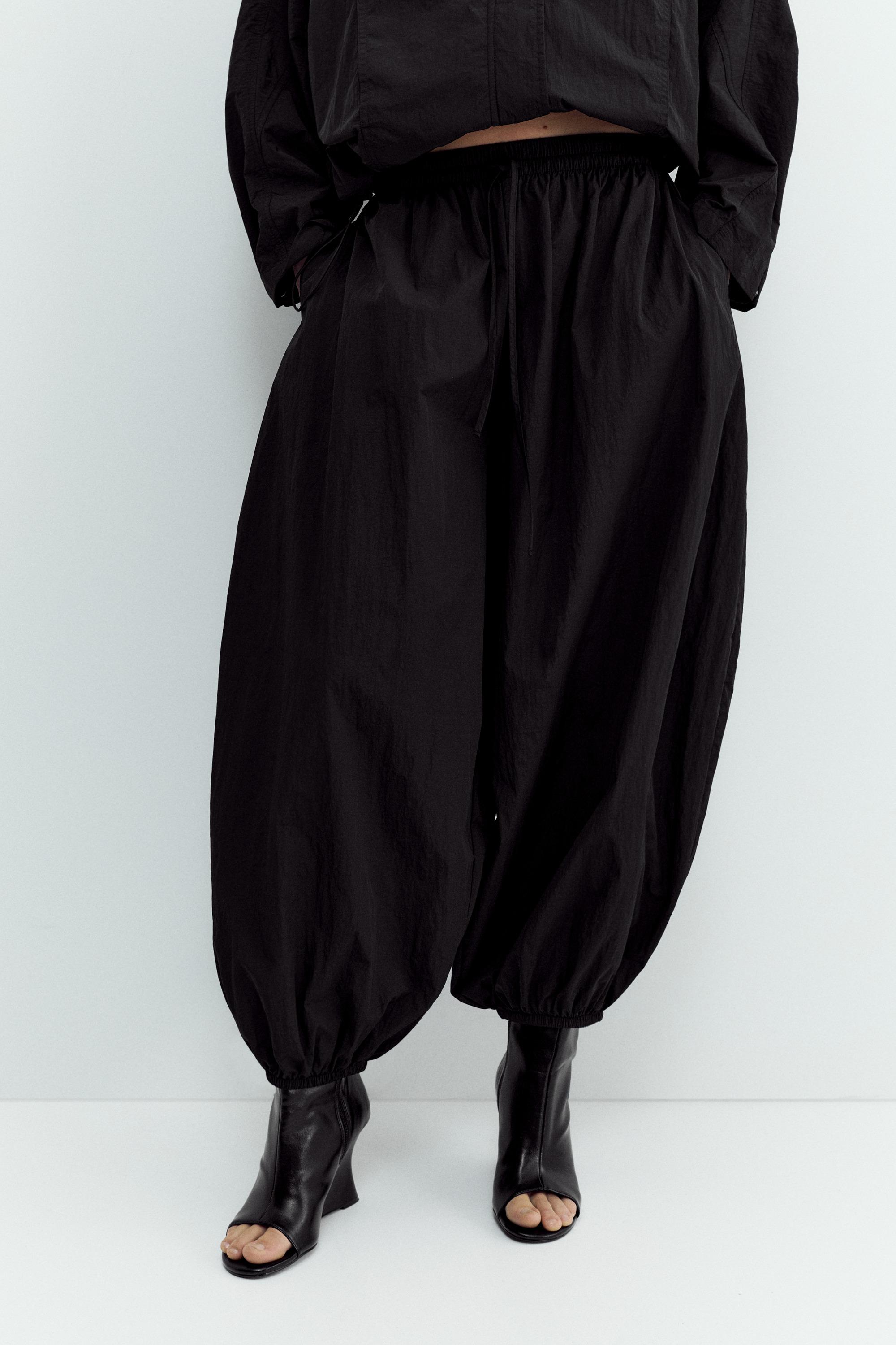 Nylon-effect sarouel trousers — Black