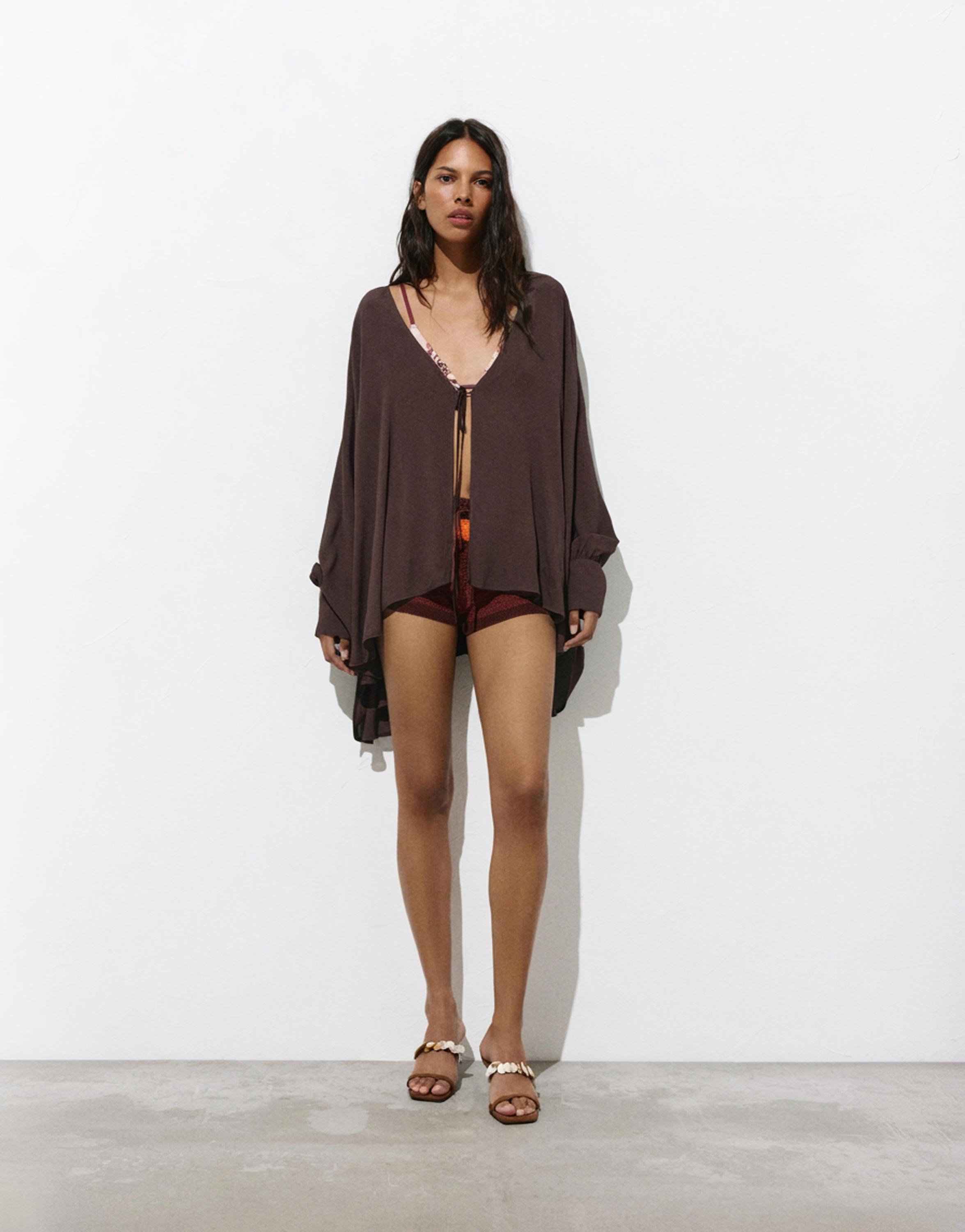 Flowing cape blouse — Chocolate