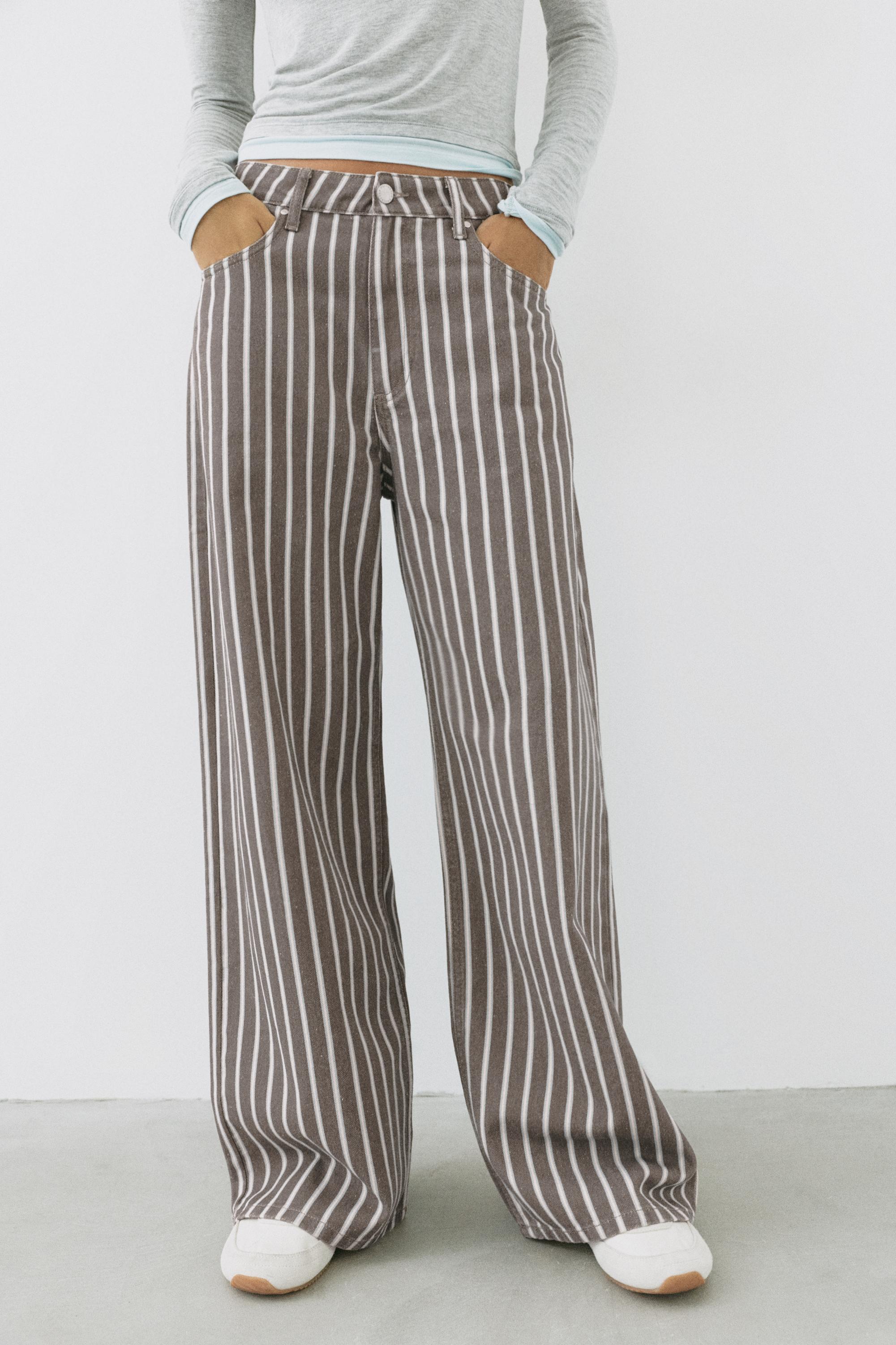 Low-rise striped baggy jeans — Brown