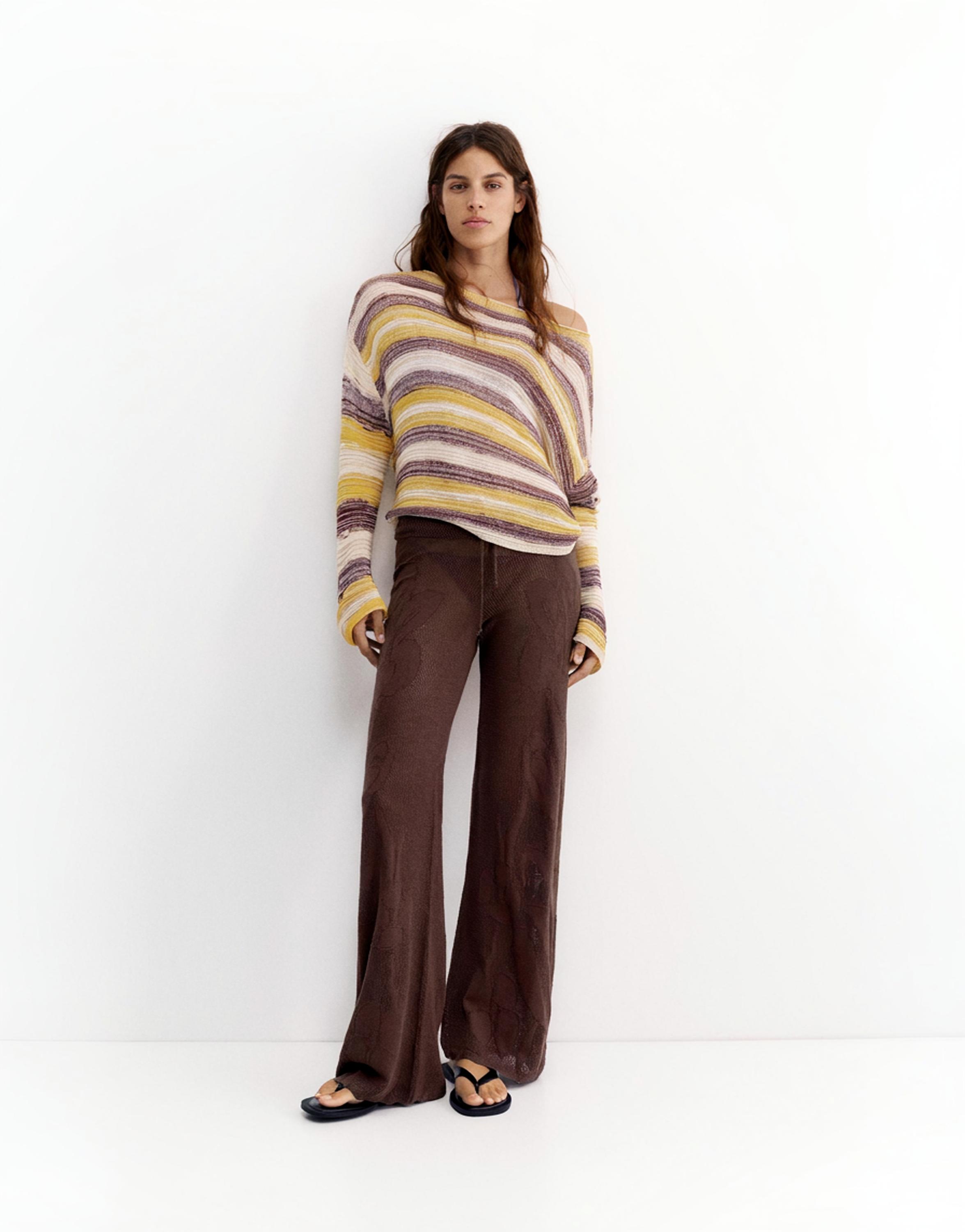 Brown floral crochet trousers — Brown