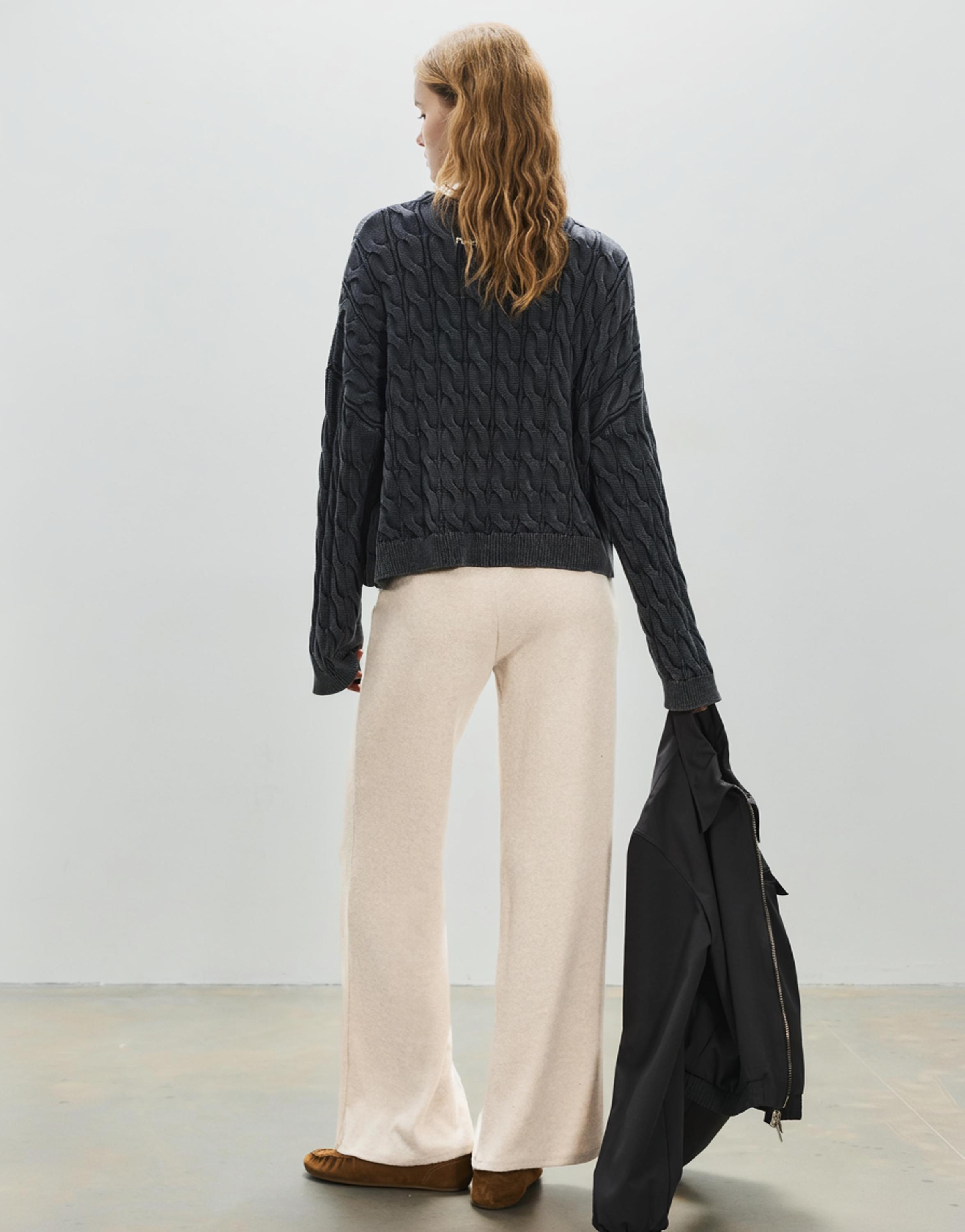 Wide-leg soft touch trousers — Ecru