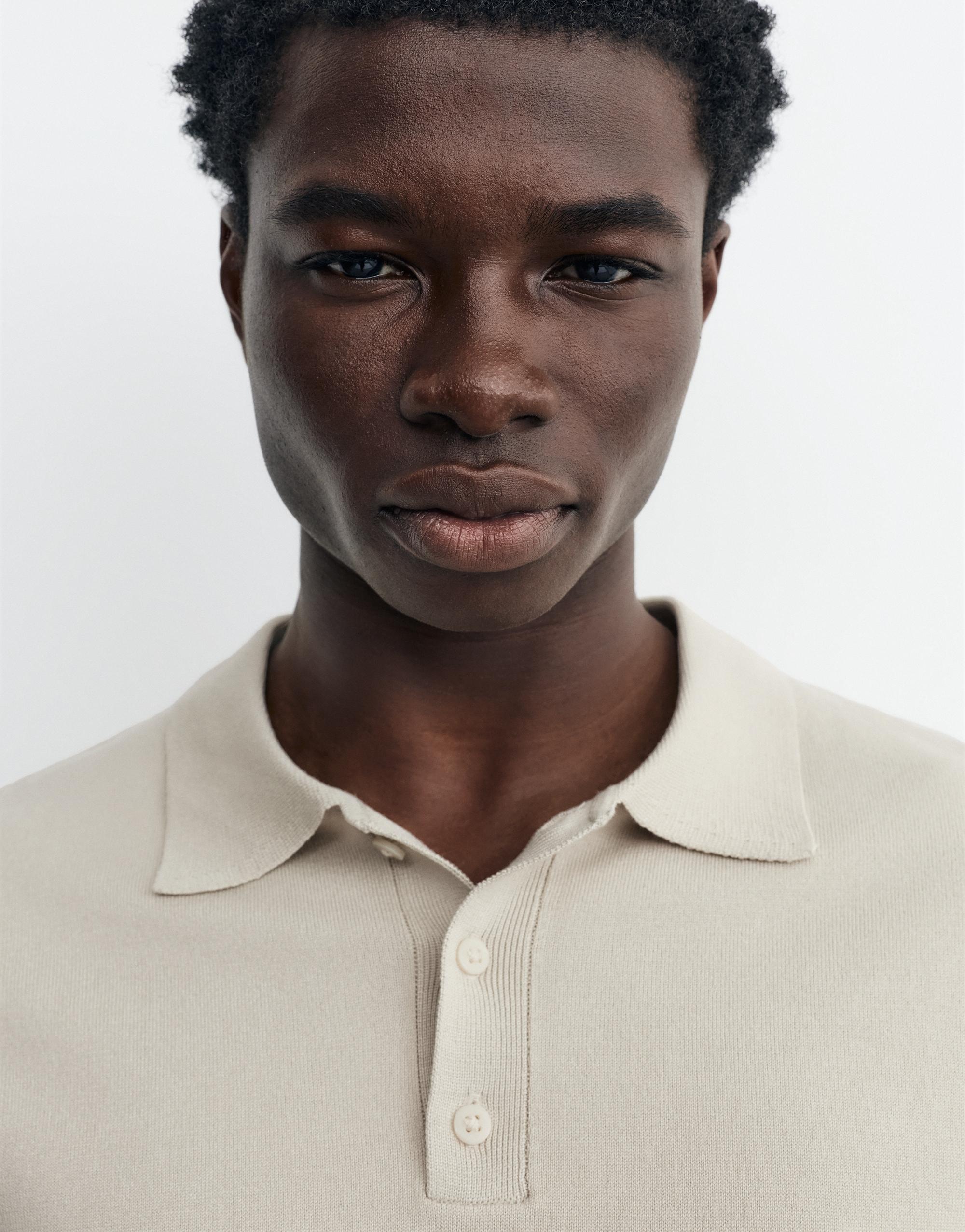 Short sleeve knit polo shirt — Sand