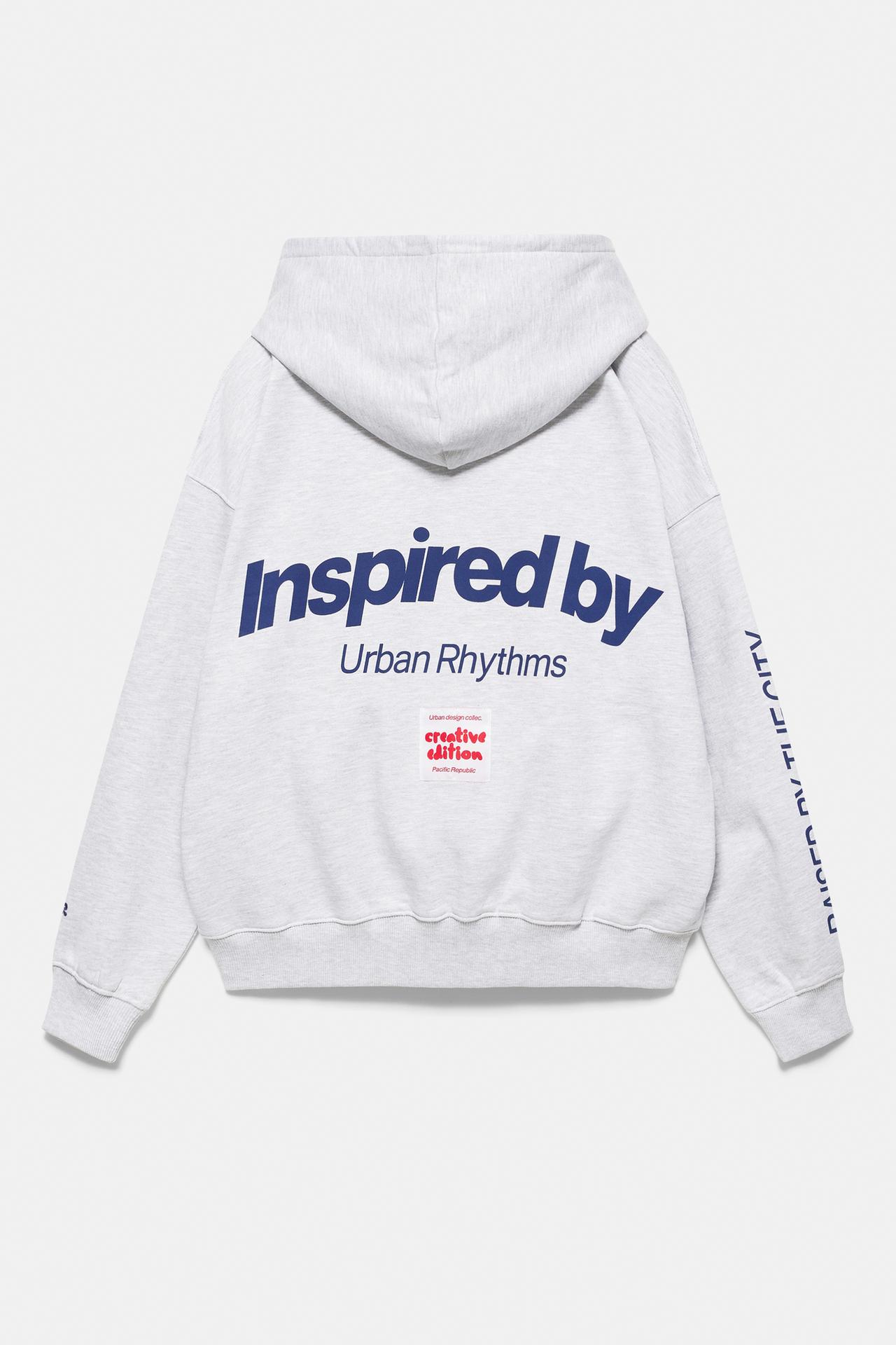 Graphic print hoodie — Grey marl