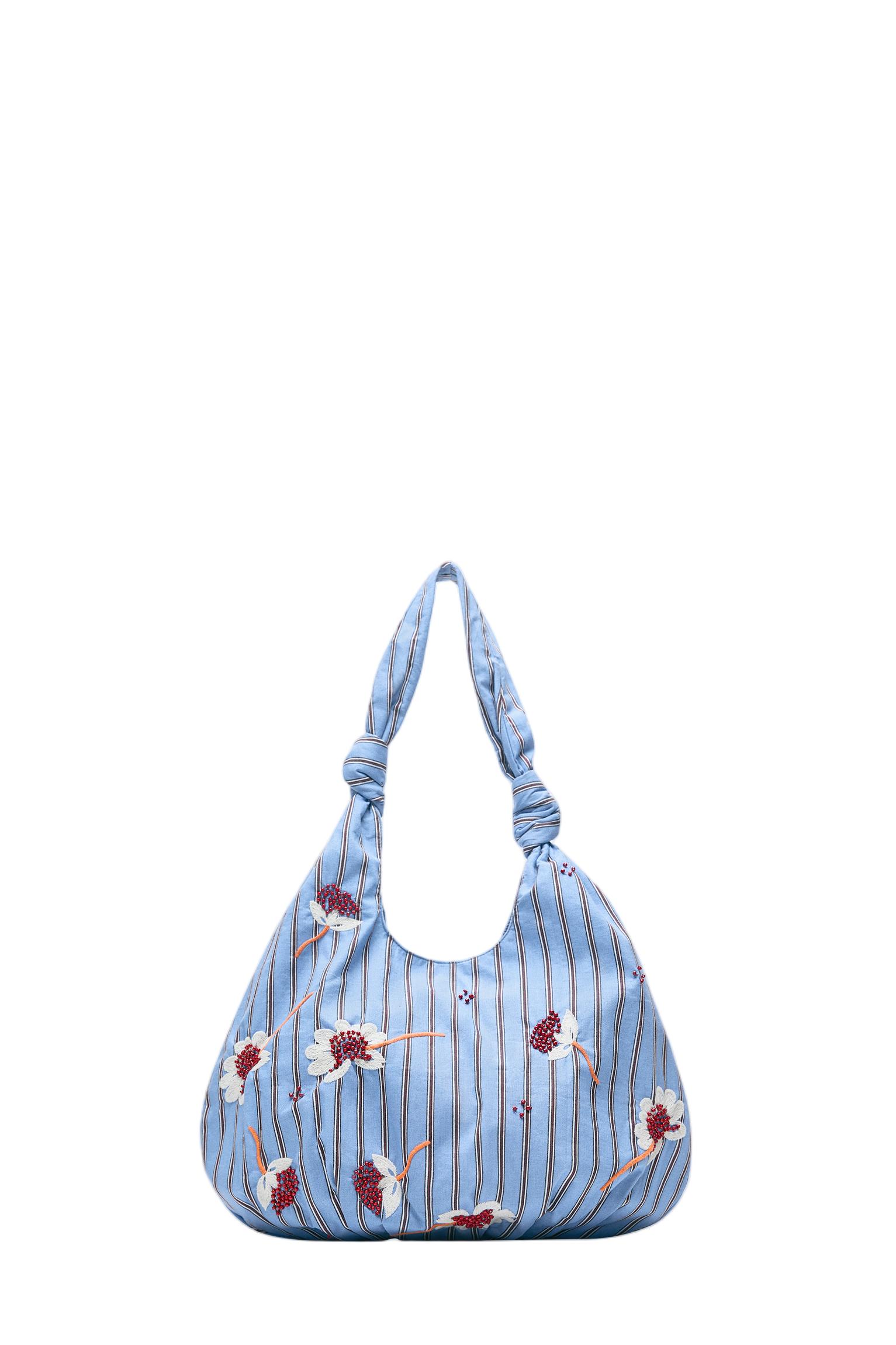 Striped floral tote bag — Blue