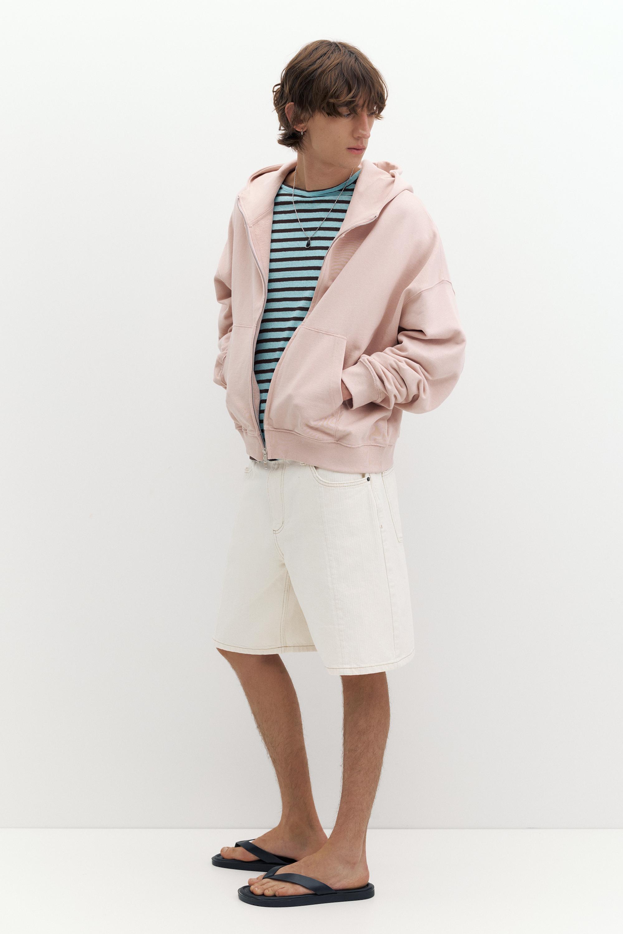 Baggy relaxed denim Bermuda shorts — White