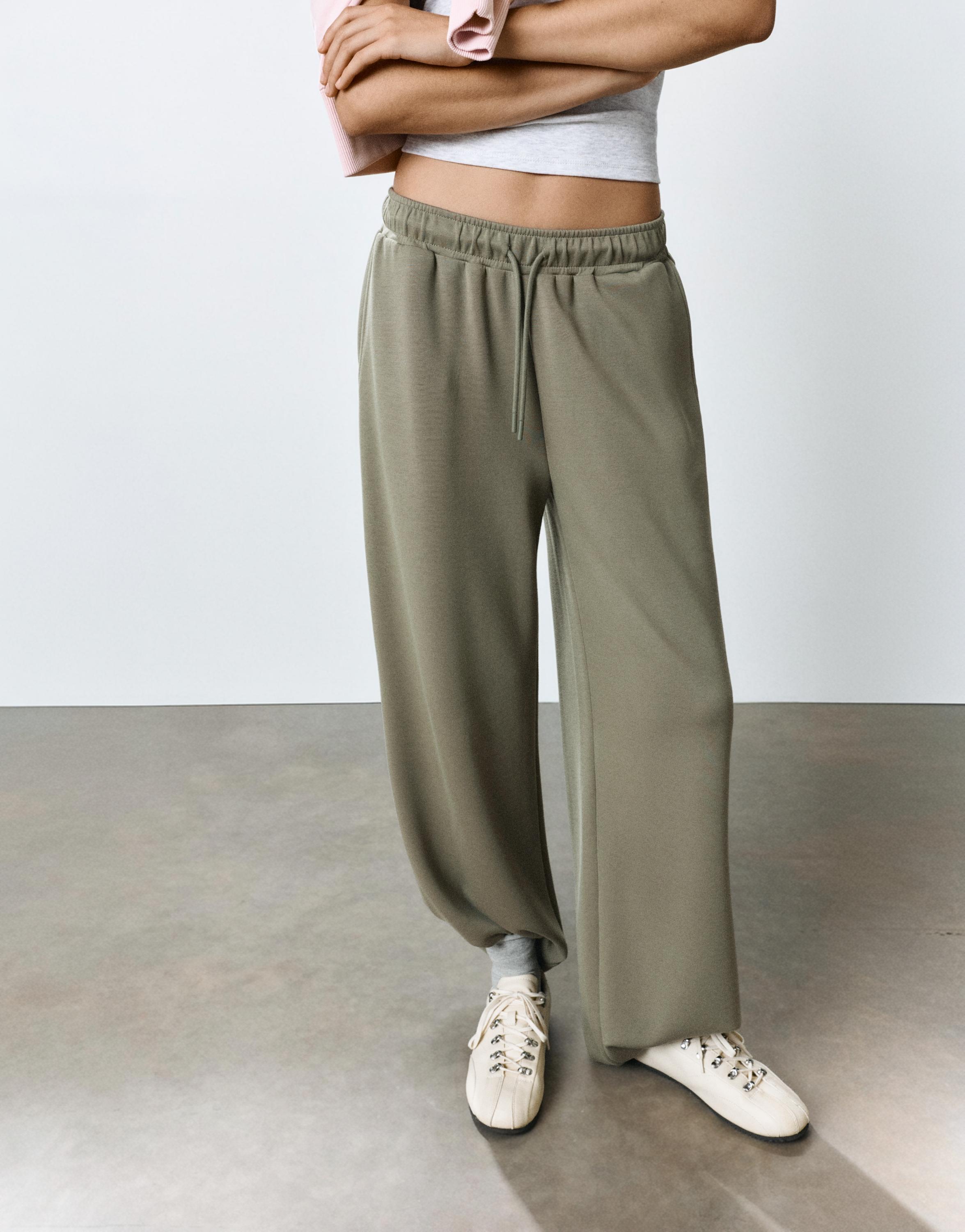 Modal wide-leg trousers — Khaki