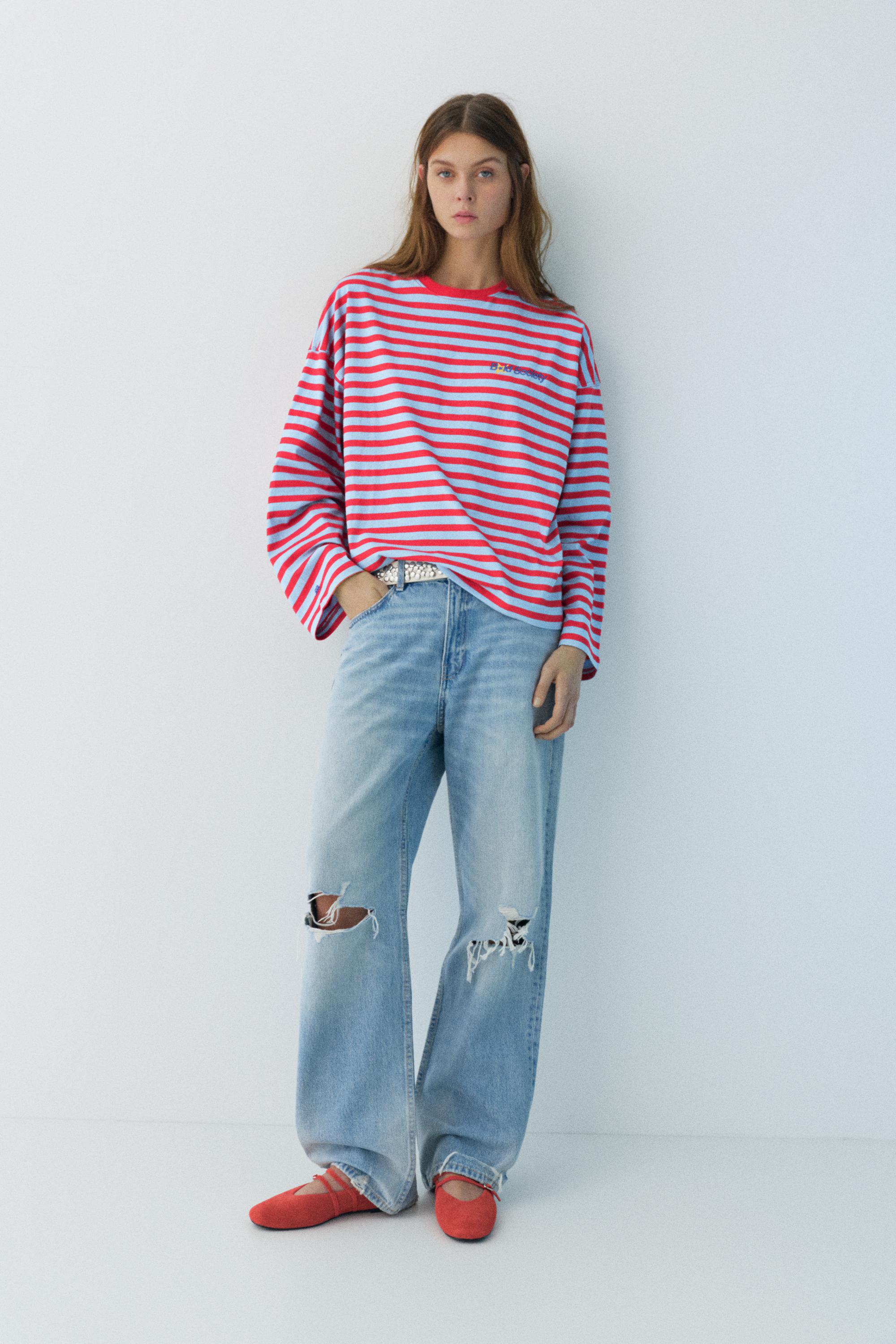 Yazı detaylı çizgili t-shirt - Görsel 8