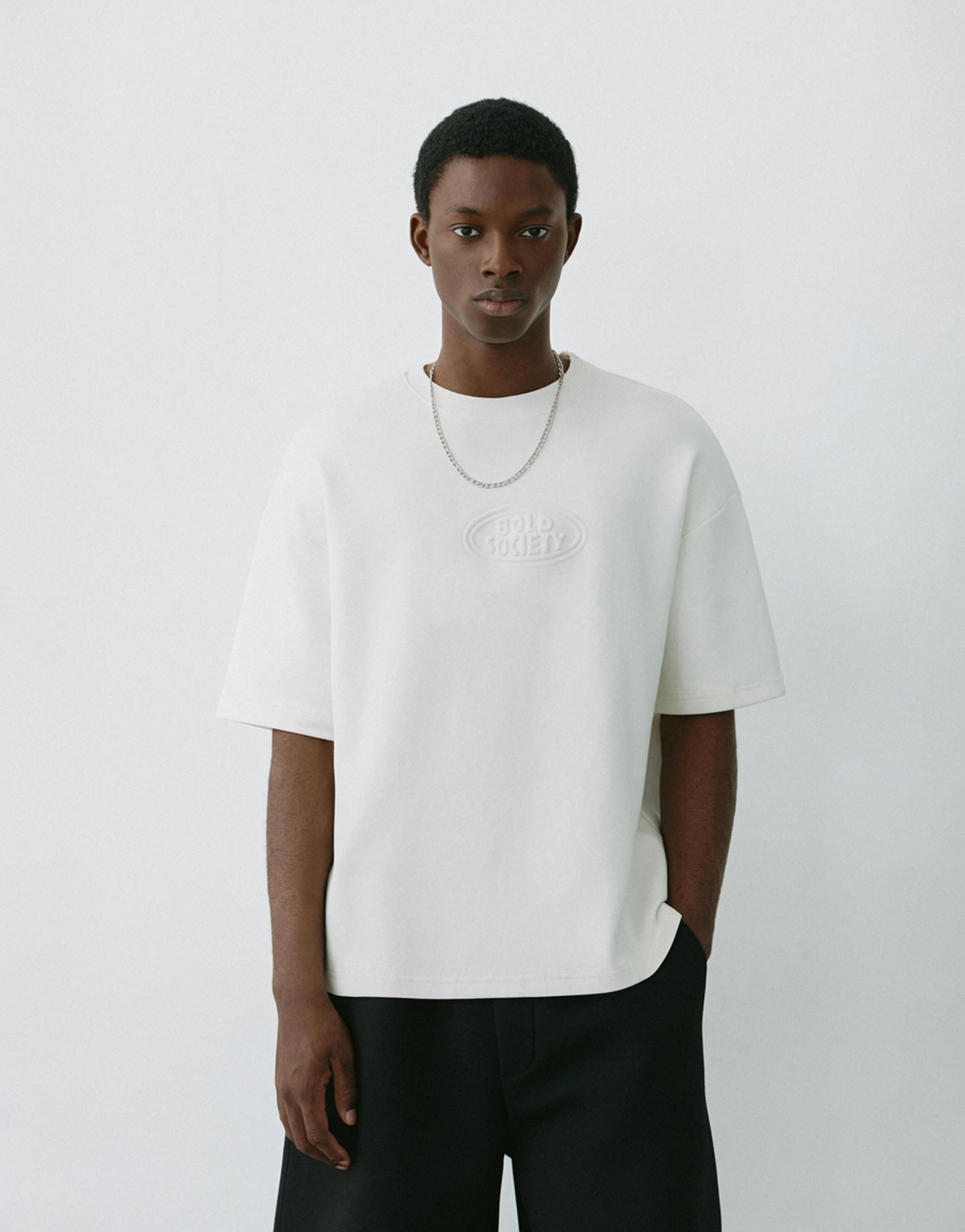 Short sleeve sweatshirt with raised logo — Off white