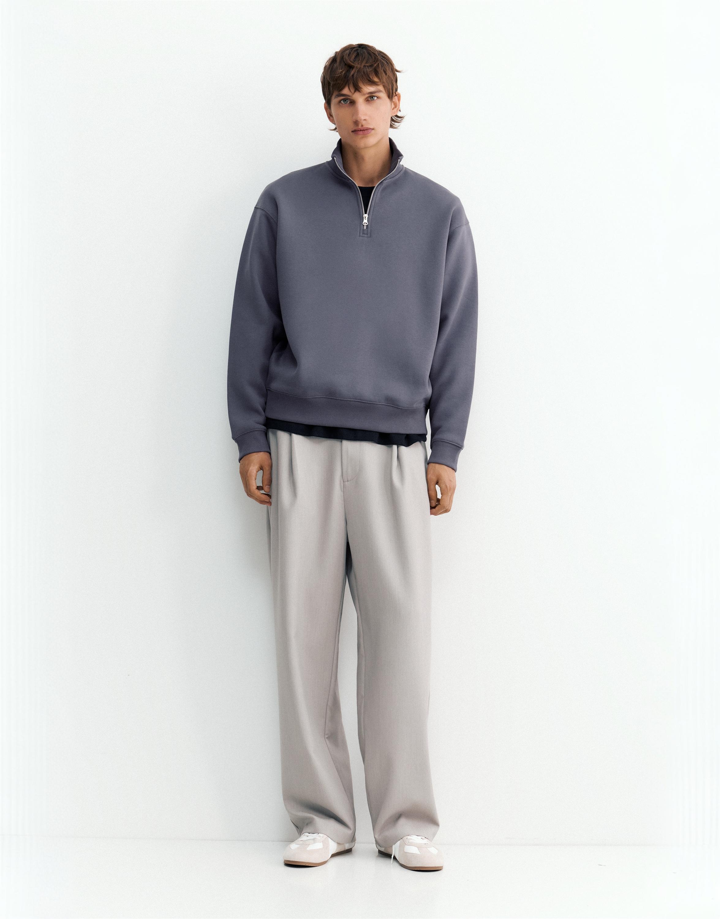 Quarter-zip sweatshirt — Grey blue