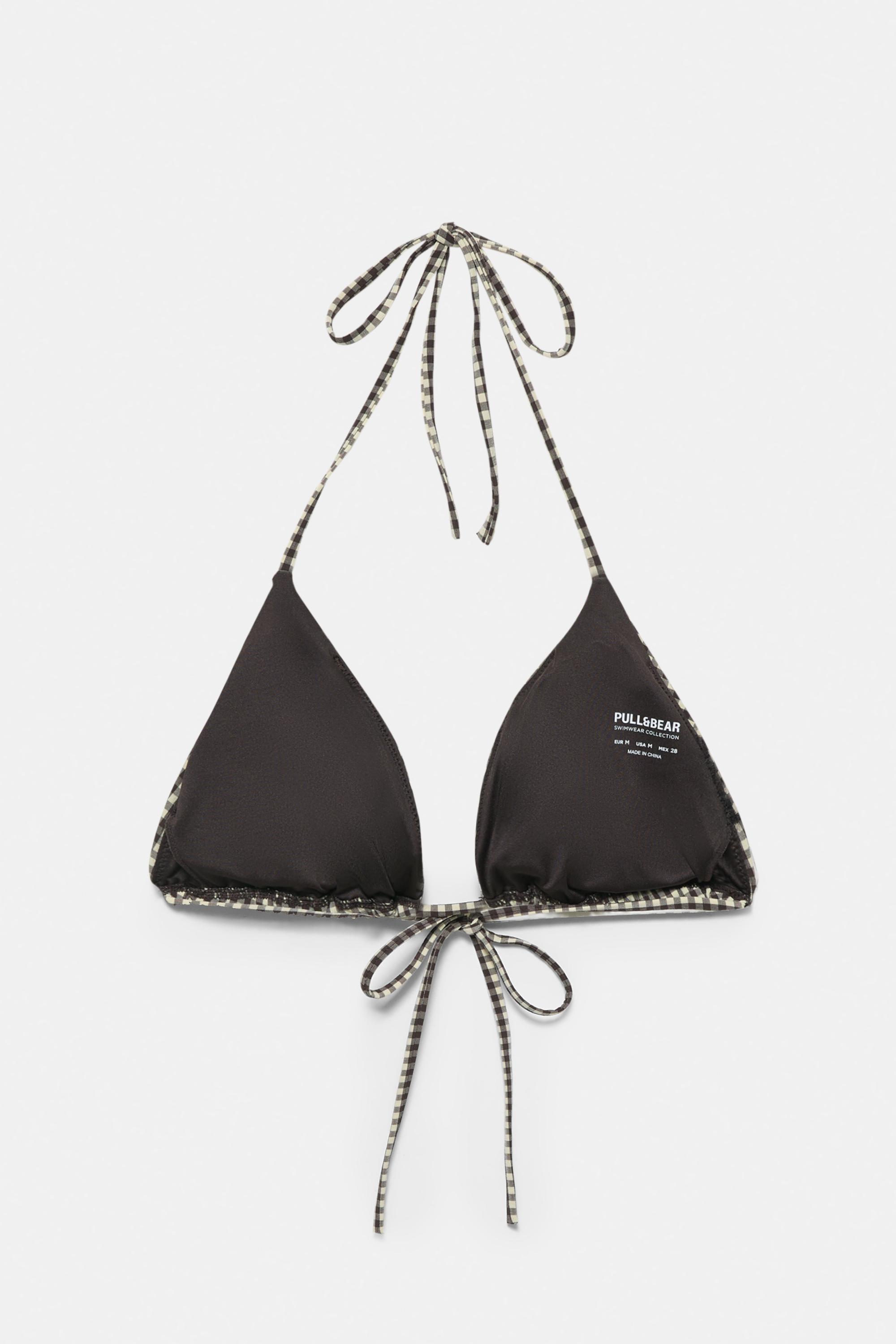 Gingham bikini top — Brown