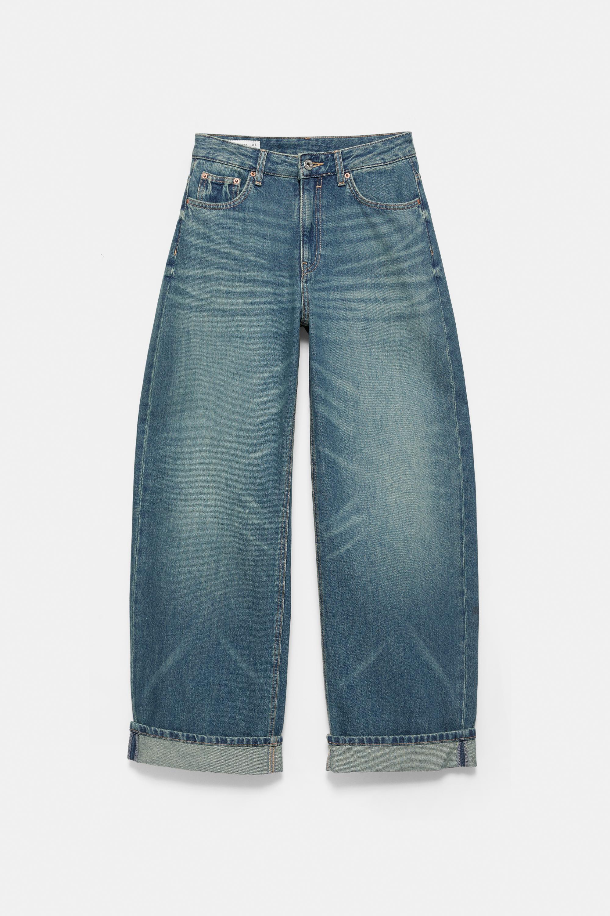 Balloon fit baggy jeans with turn-up hems — Dark blue