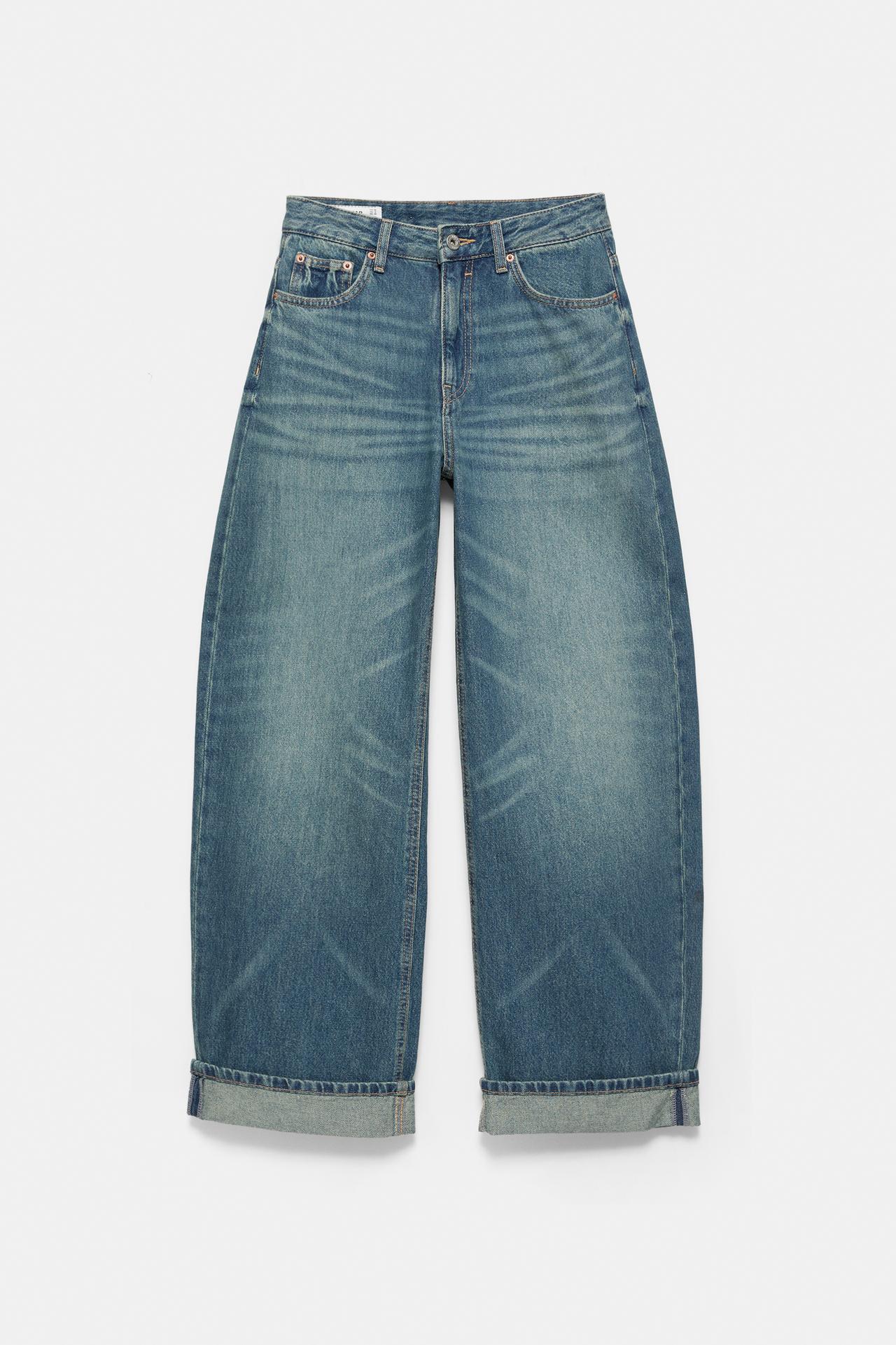 Balloon fit baggy jeans with turn-up hems — Dark blue