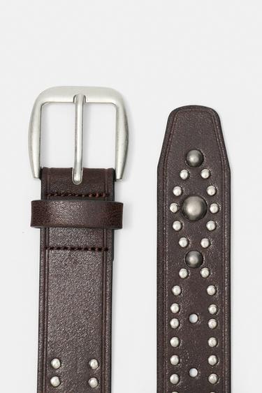 Leather effect studded belt — Brown 5