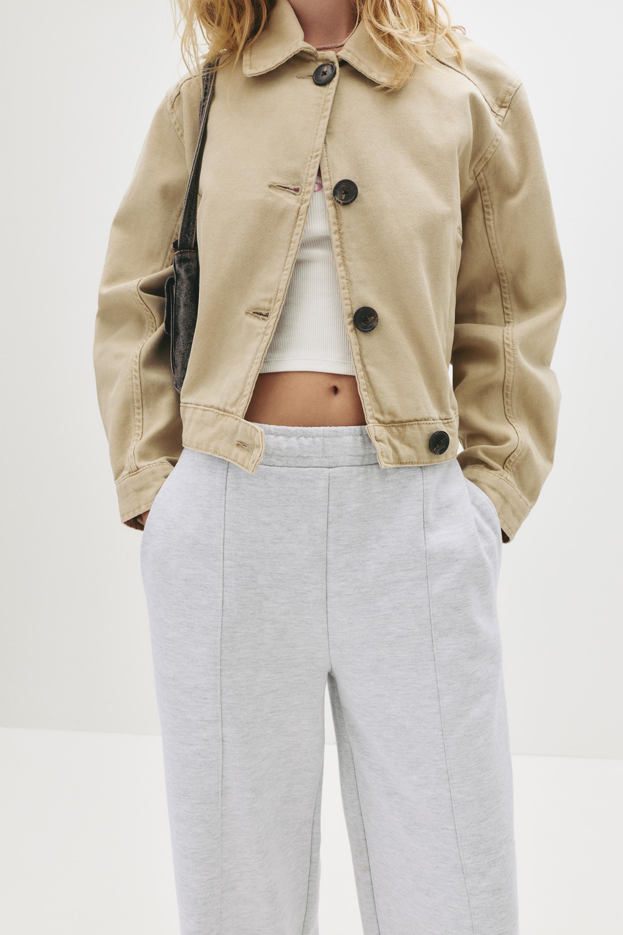 Wide-leg seam detail sweatpants — Grey marl