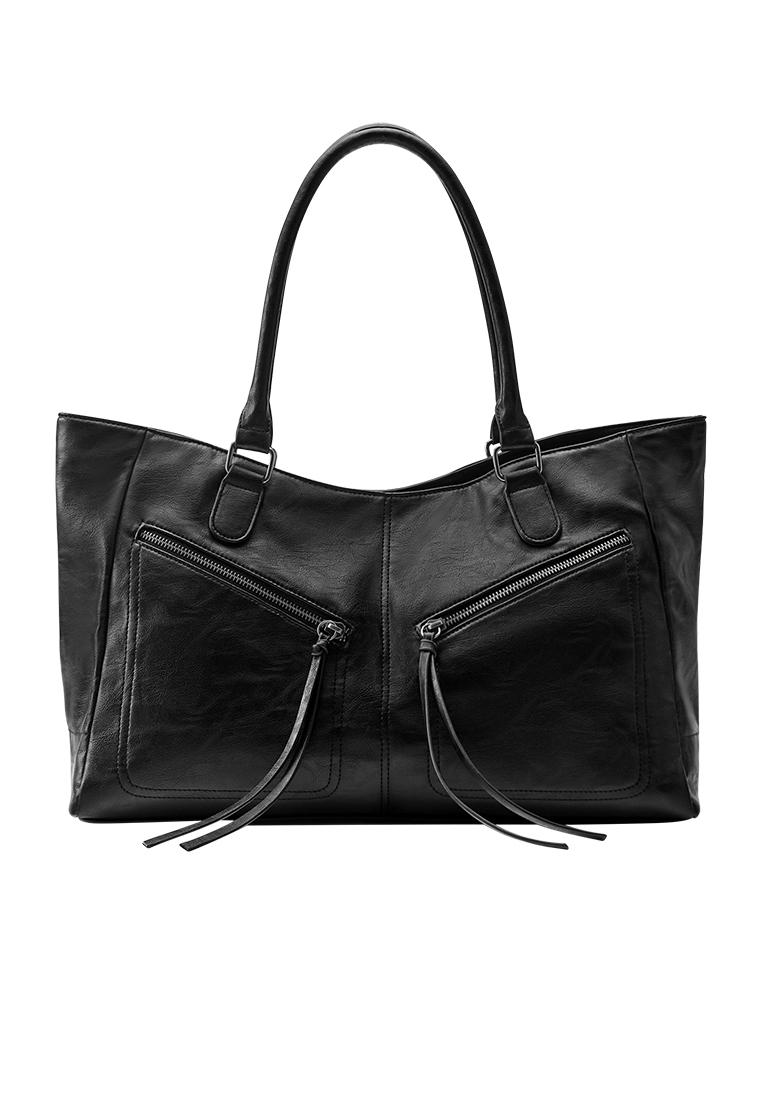 Zip detail tote bag — Black (alternate view)
