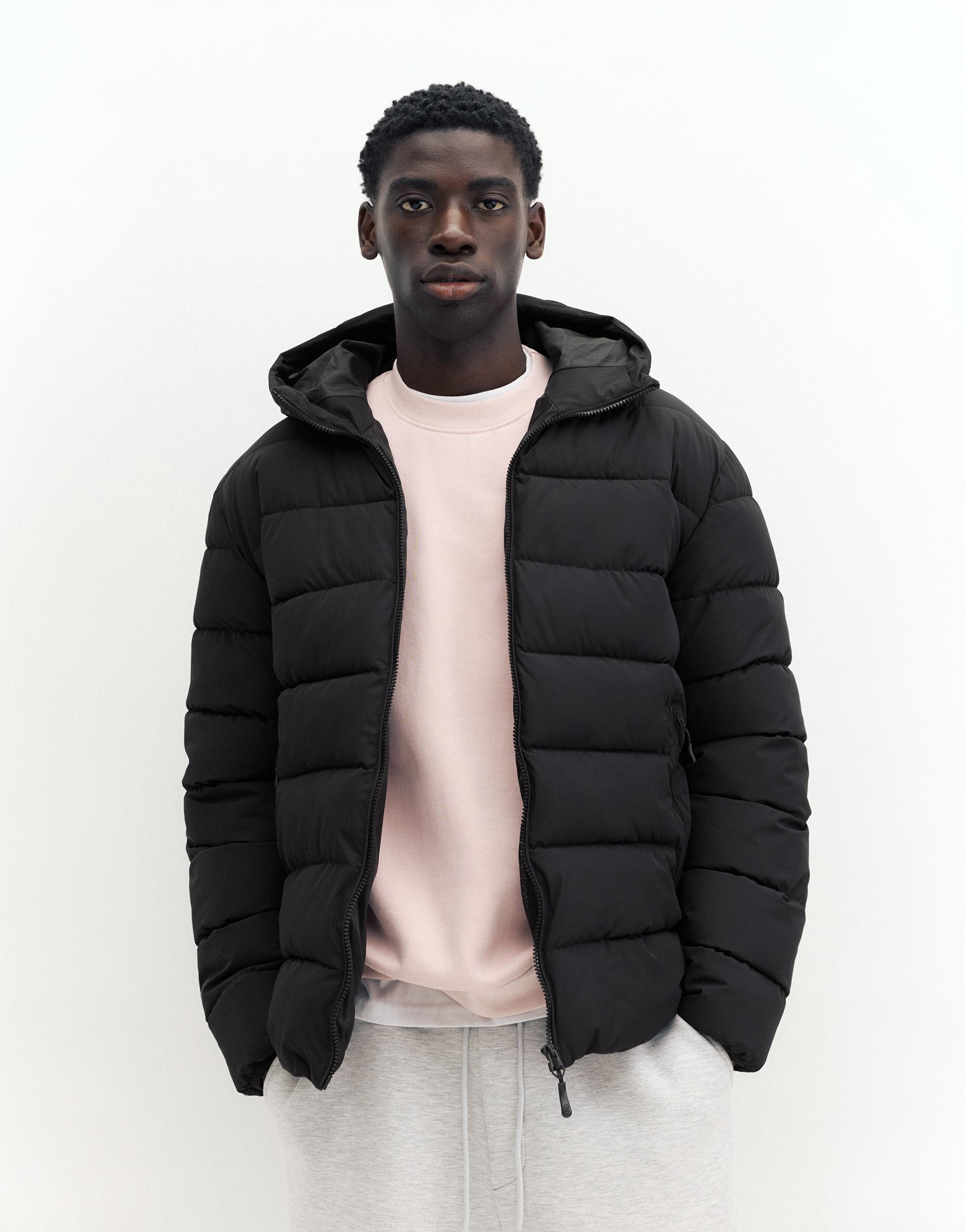 Puffer jacket with hood — Black