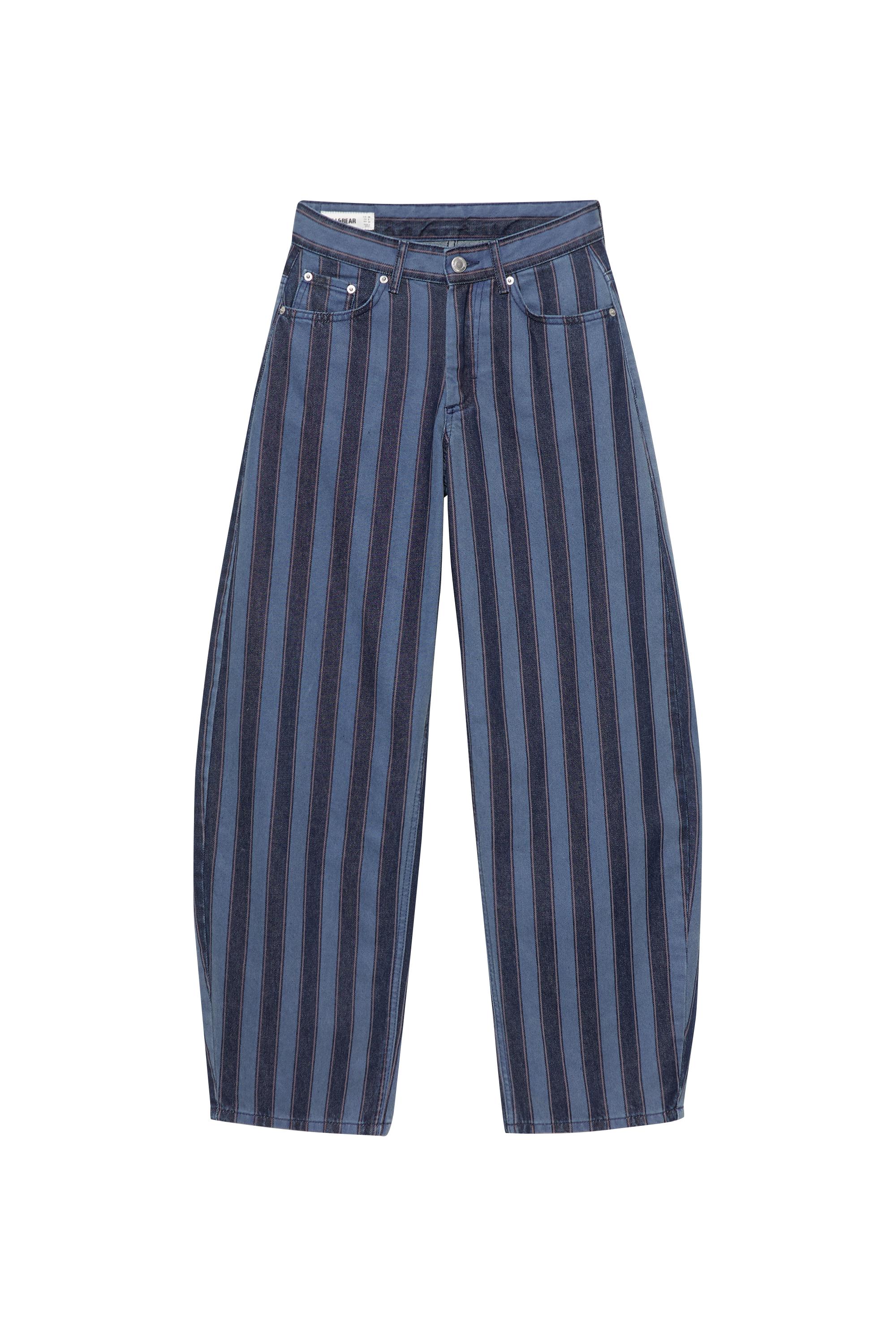Pull&Bear Çizgili barrel fit jean görsel 2