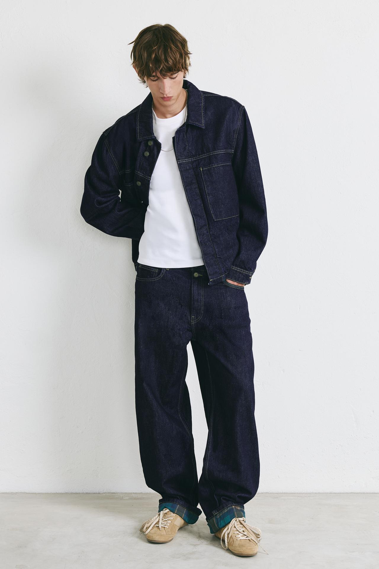Checked turn-up hem jeans — Navy