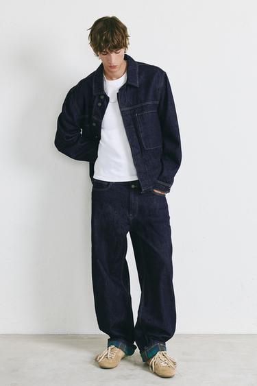 Checked turn-up hem jeans — Navy 1