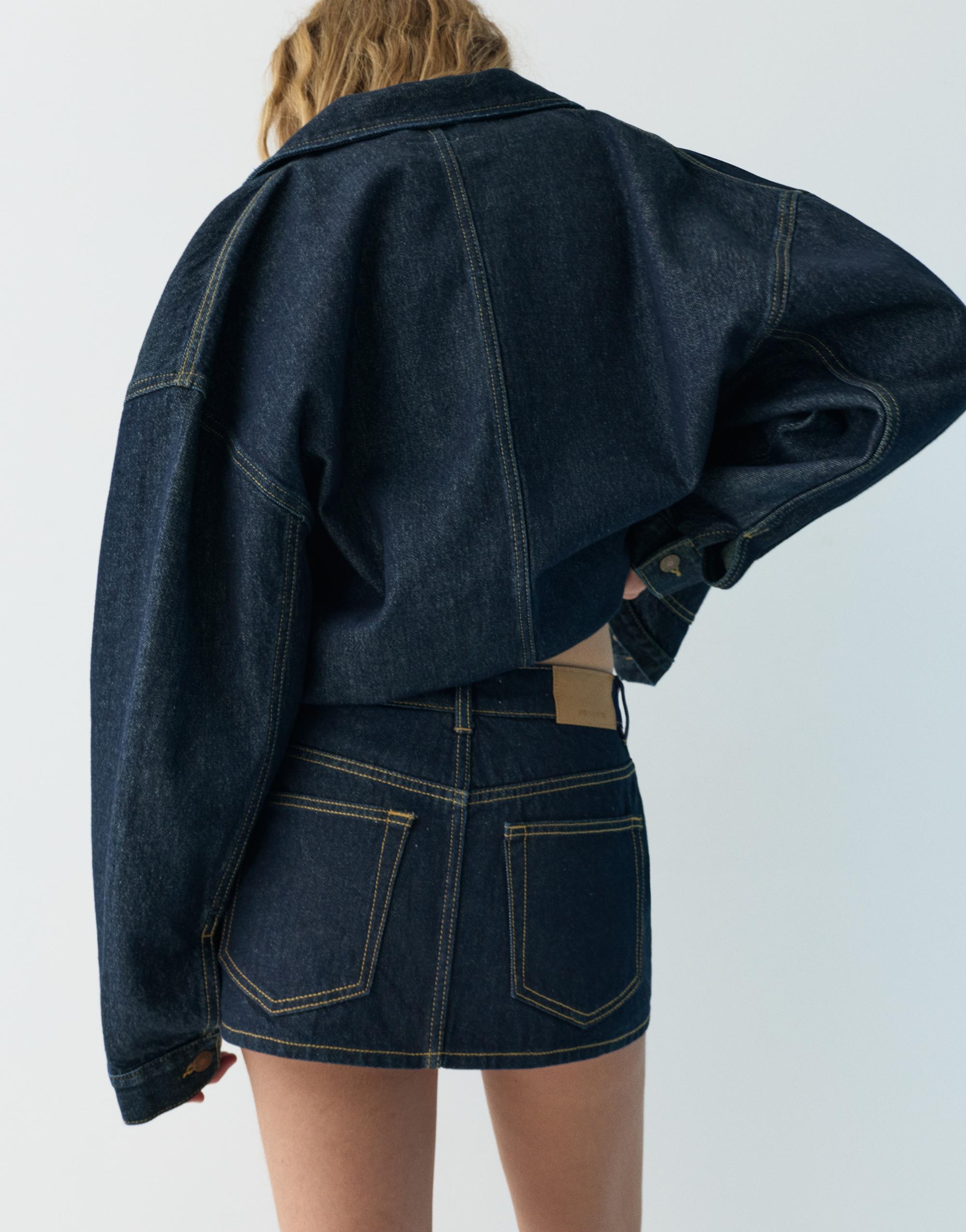 Cross-waist denim skort — Navy
