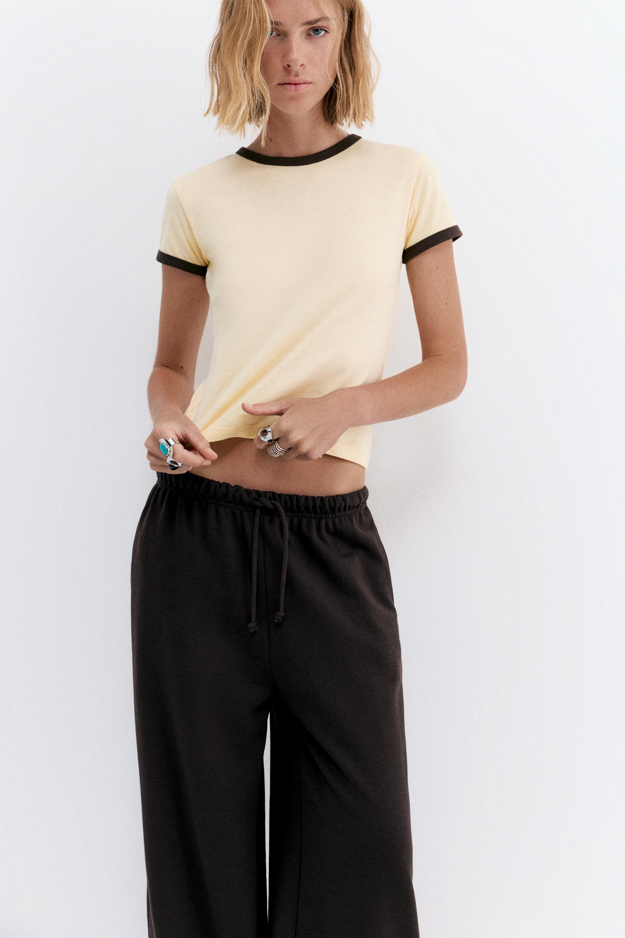 Wide-leg tracksuit bottoms with adjustable hem — Brown