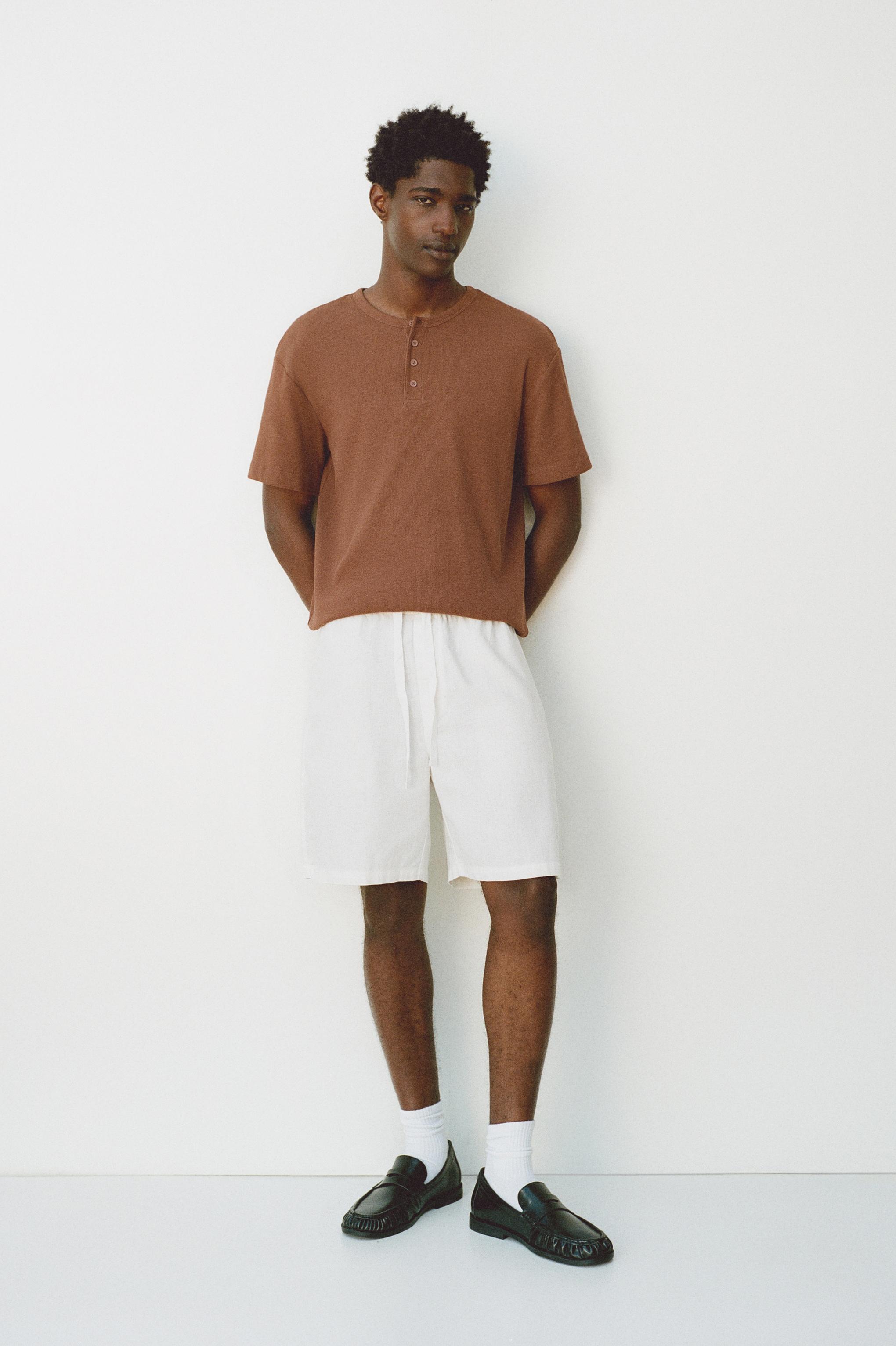 Linen blend Bermuda joggers — Off white