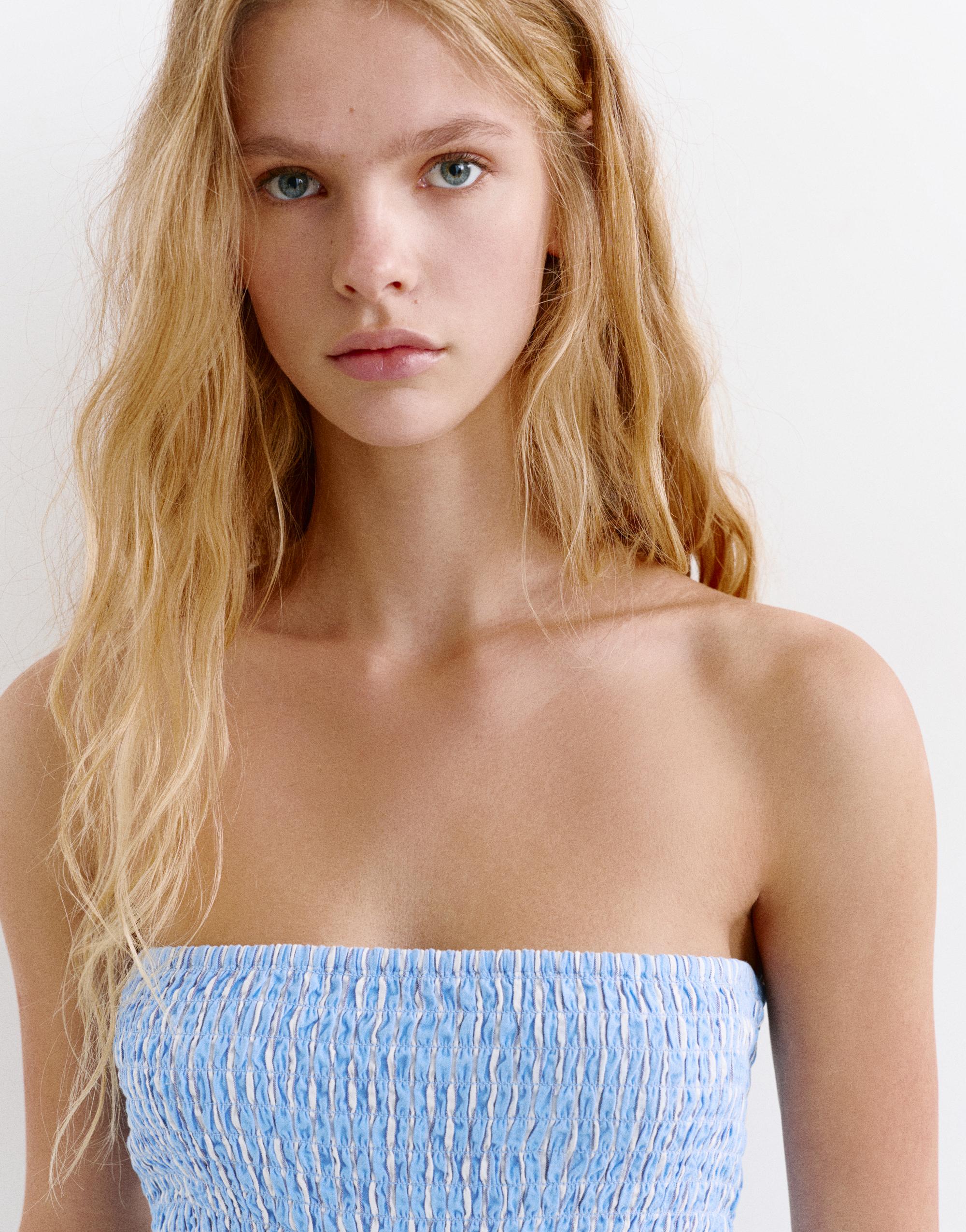 Short striped smock dress — Medium blue