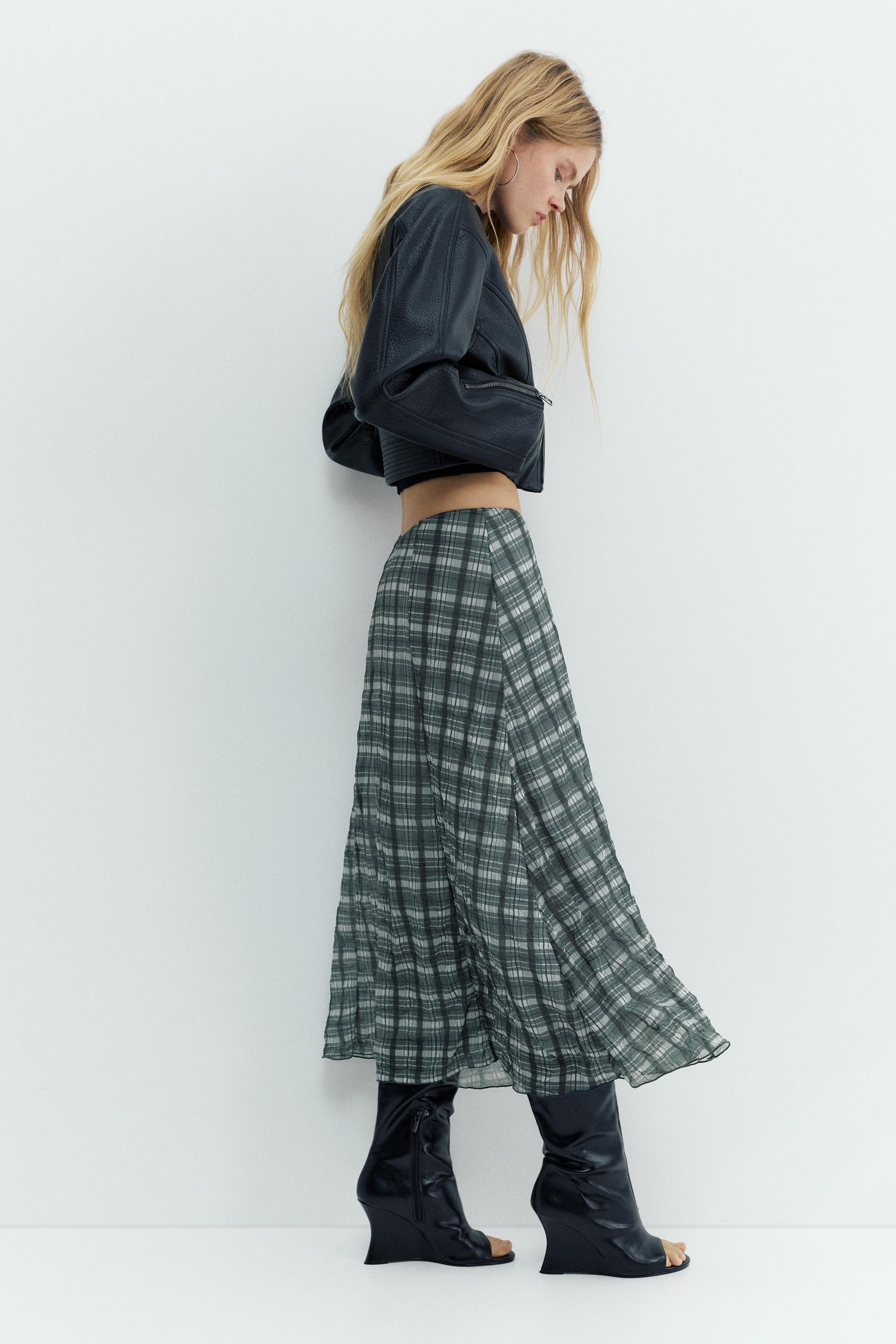 Kareli midi etek - Görsel 9