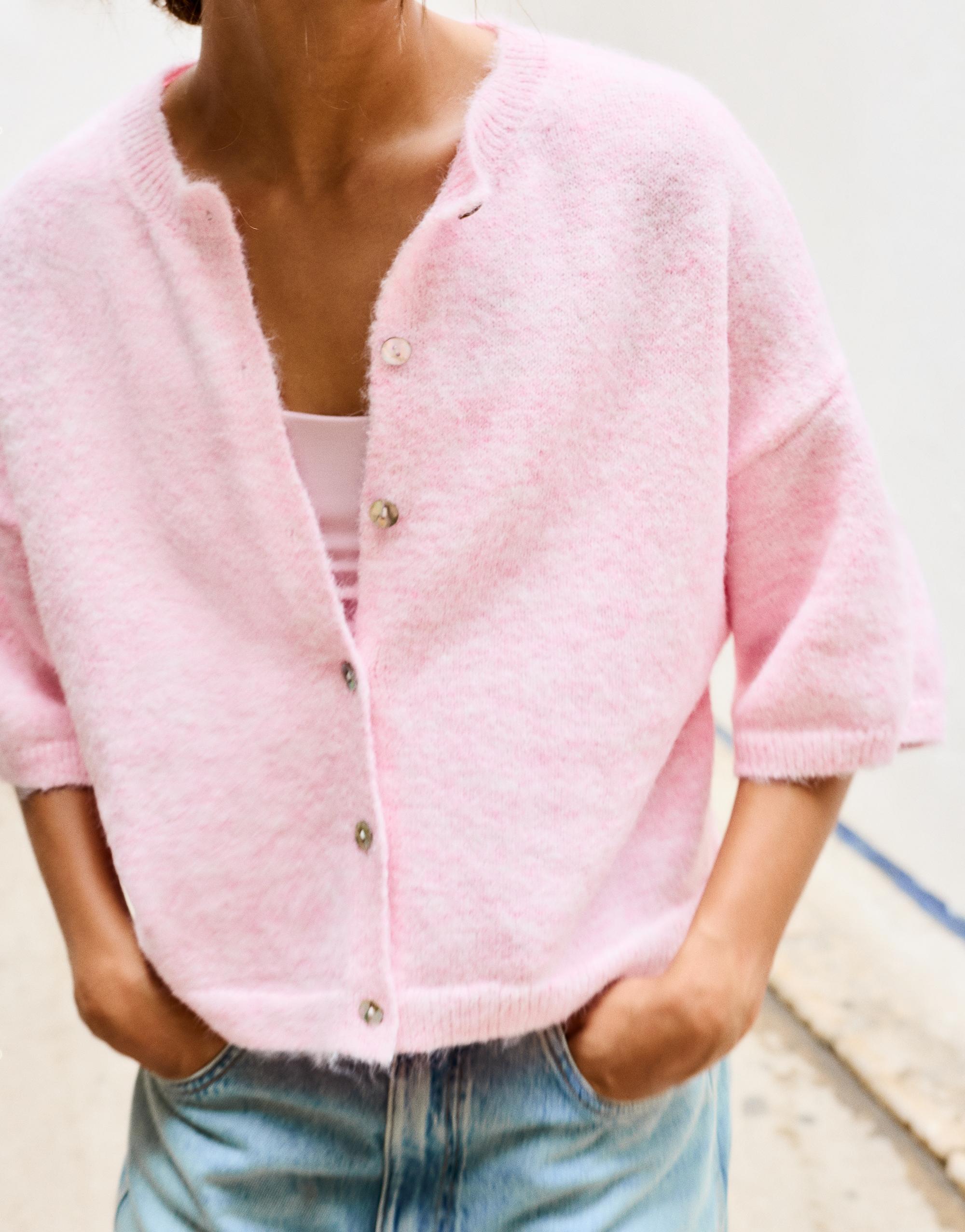 Short sleeve cardigan — Pink marl