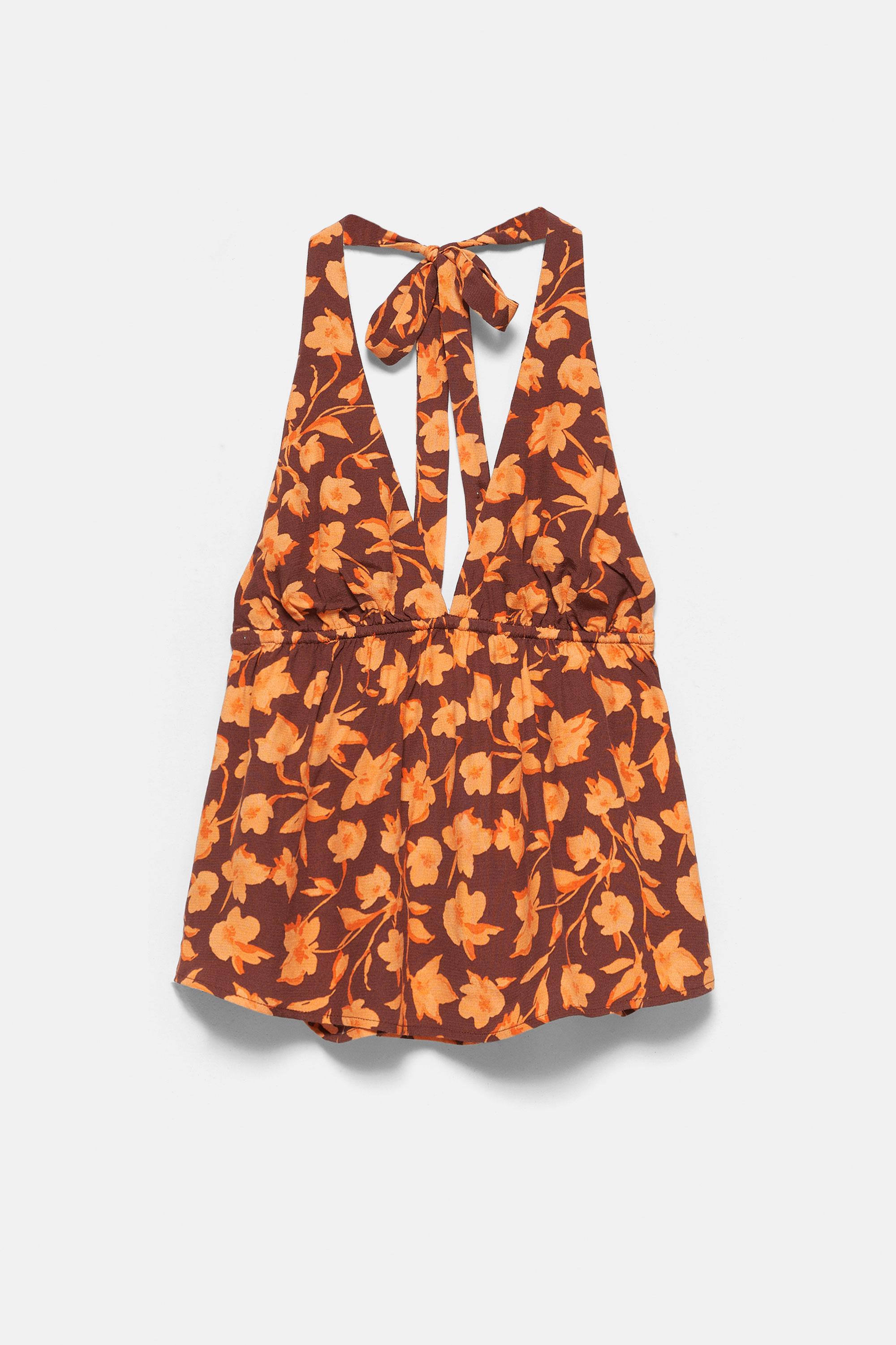 Floral halter top — Brown
