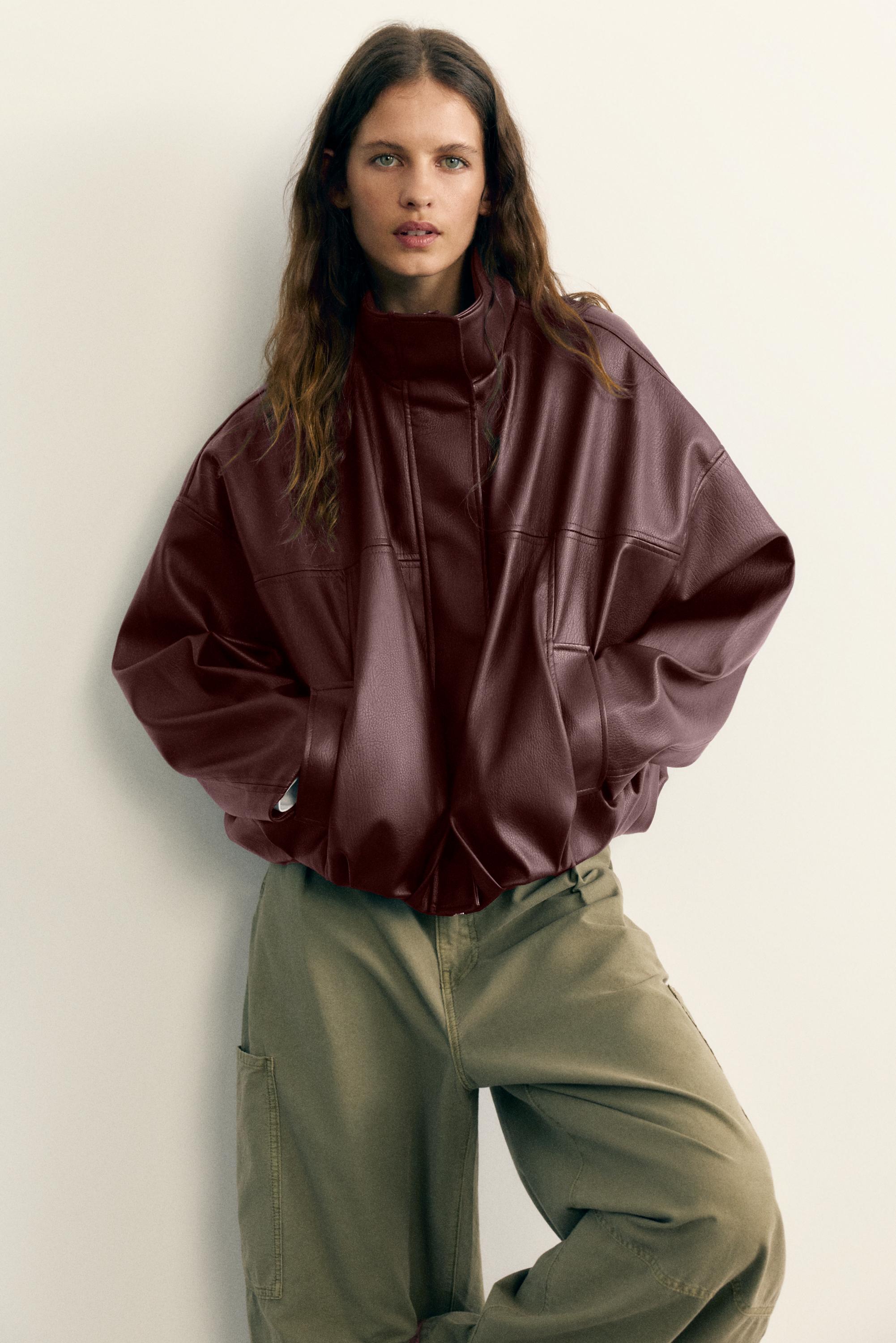 Leather effect balloon jacket — Chocolate
