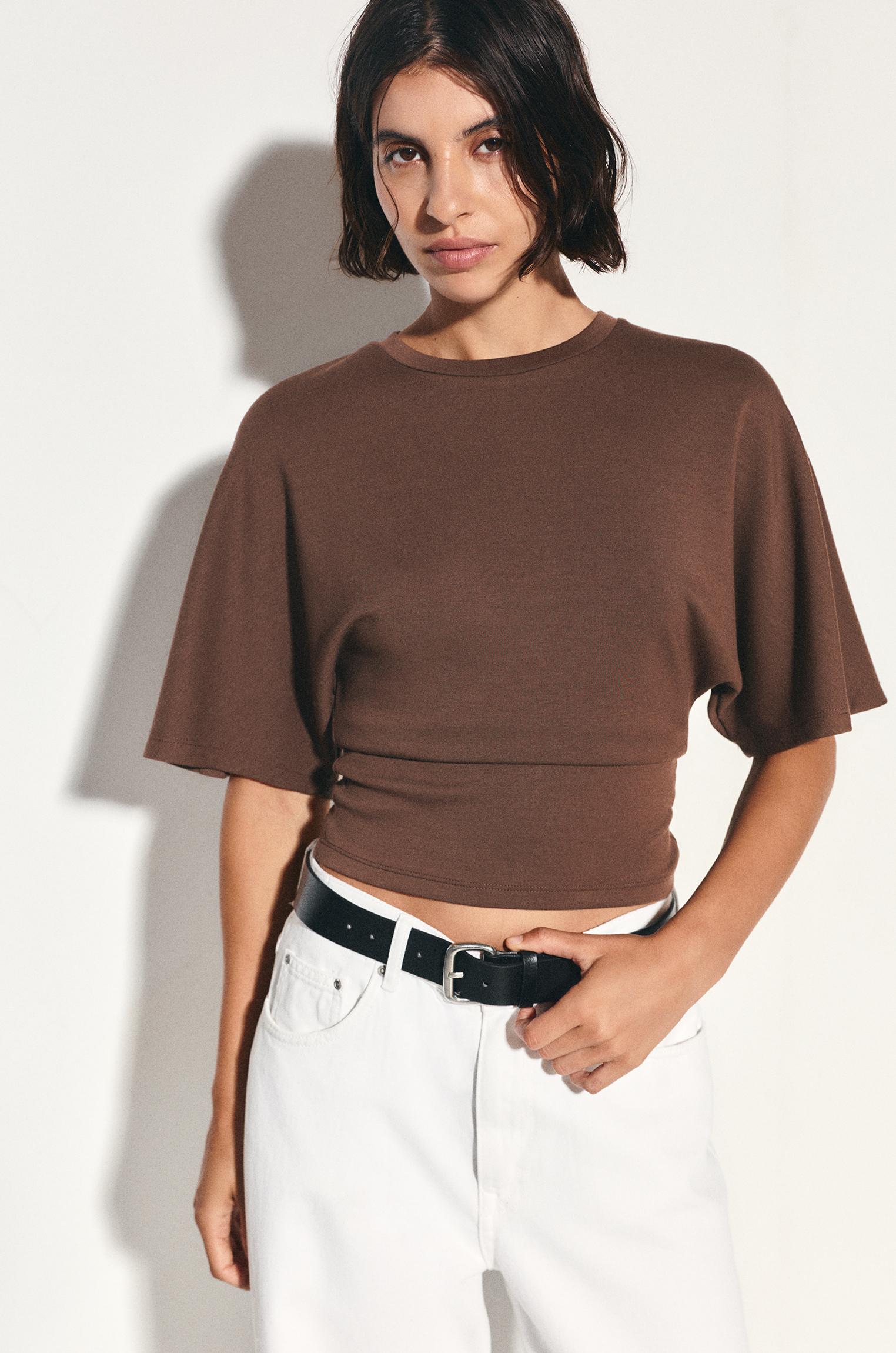 Modal batwing sleeve T-shirt — Brown