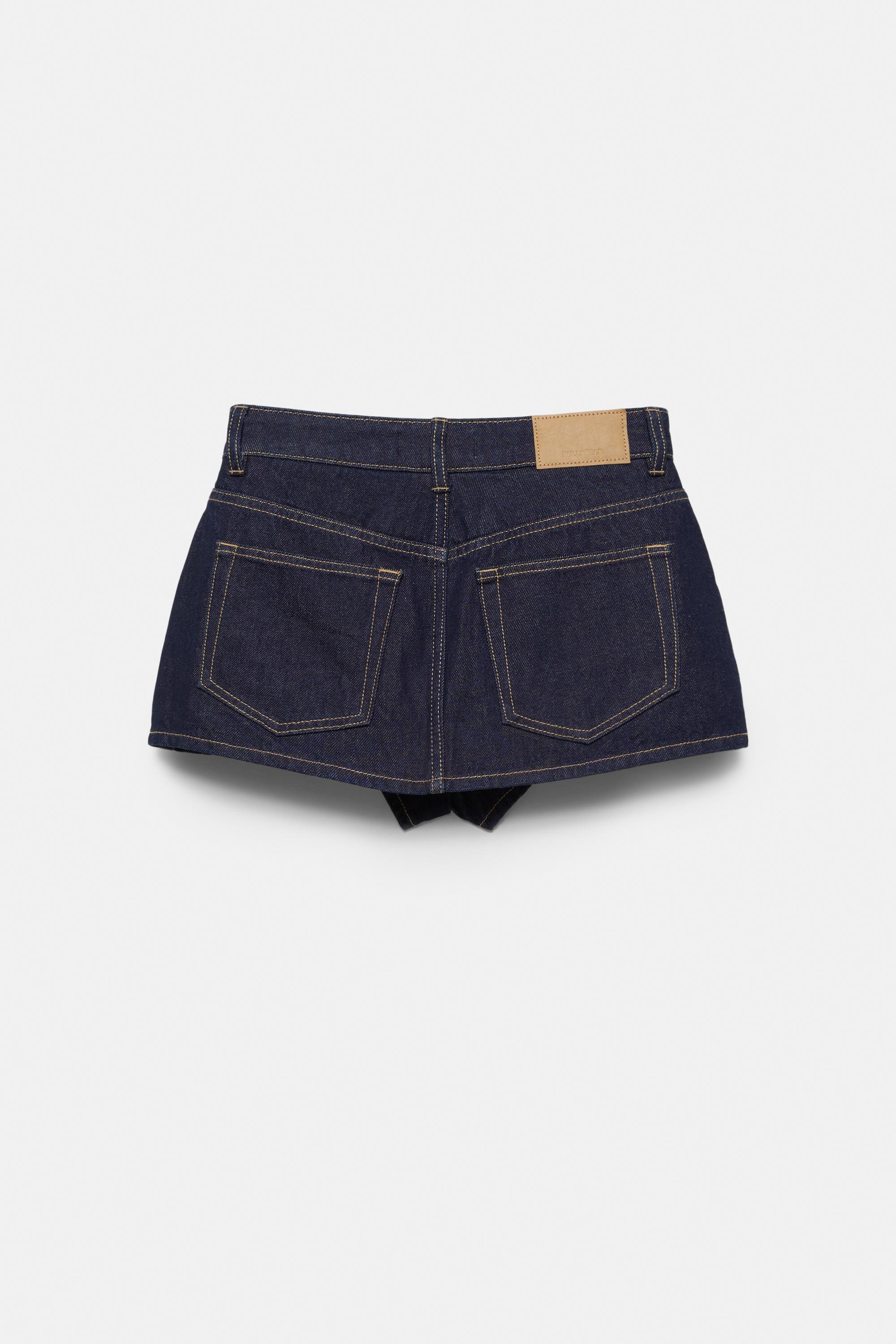 Cross-waist denim skort — Navy