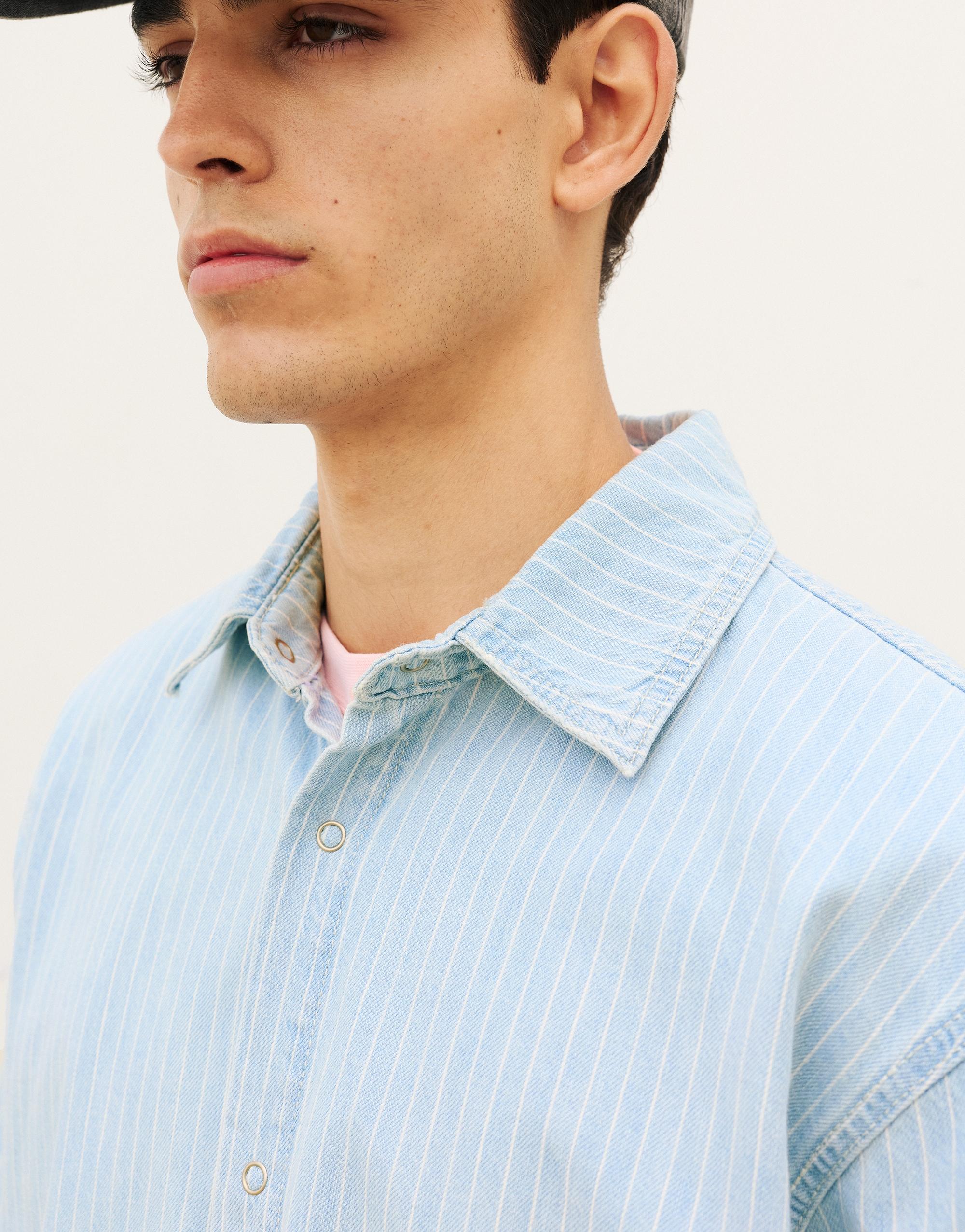 Denim striped short sleeve shirt — Pale indigo