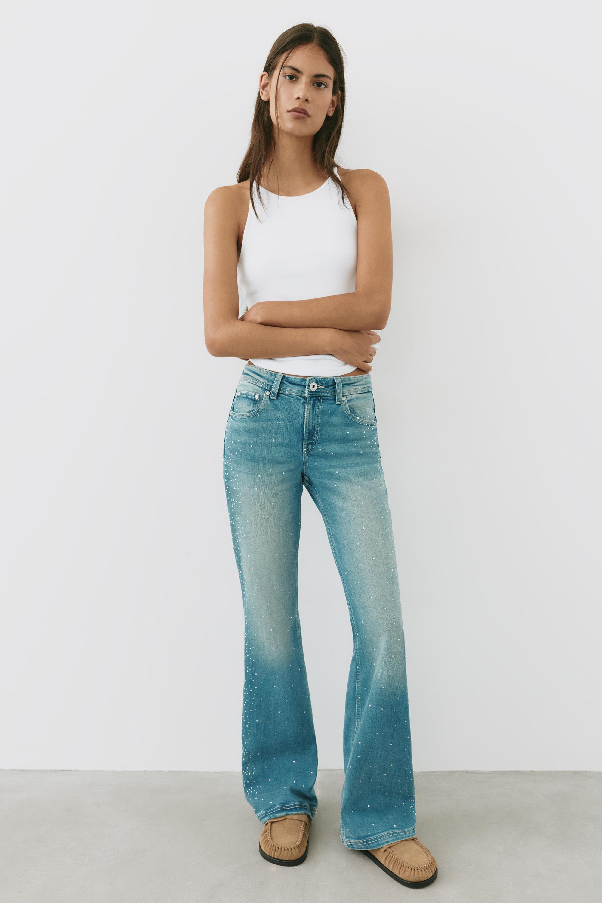 Rhinestone boot-cut jeans — Greenish blue
