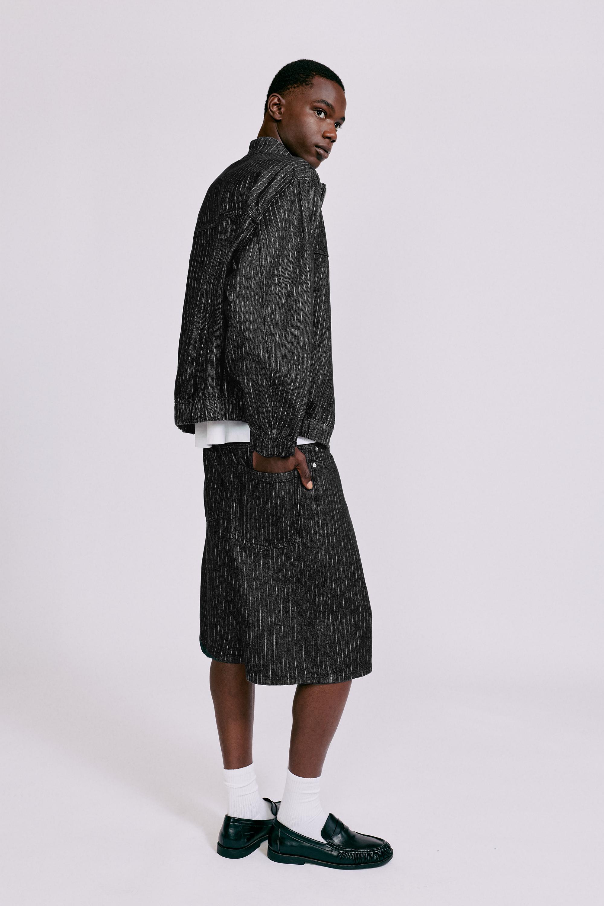 Pinstripe skater denim Bermuda shorts — Black