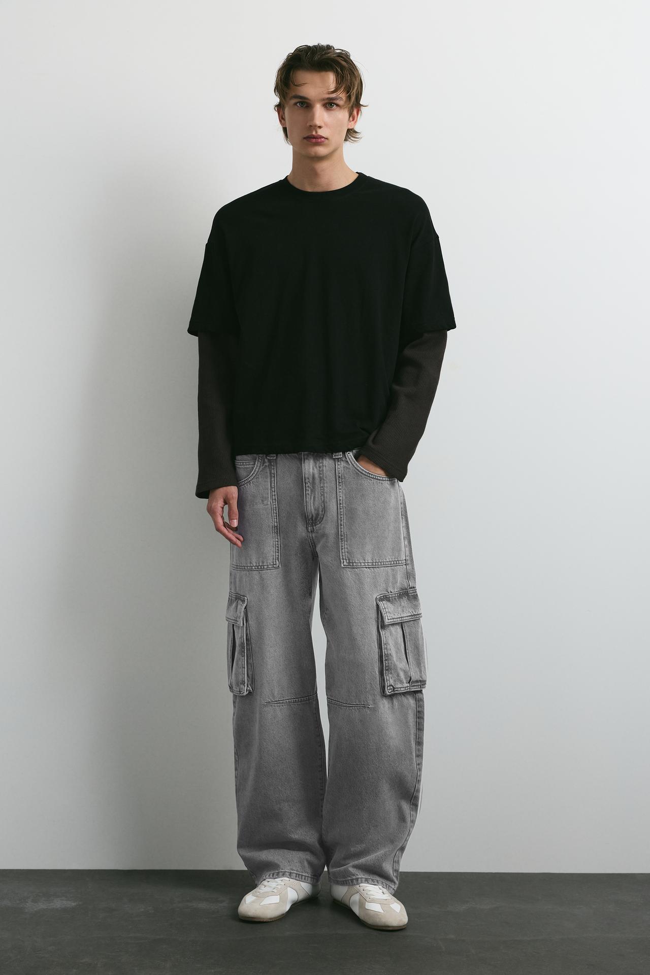 Relaxed cargo jeans — Pale grey