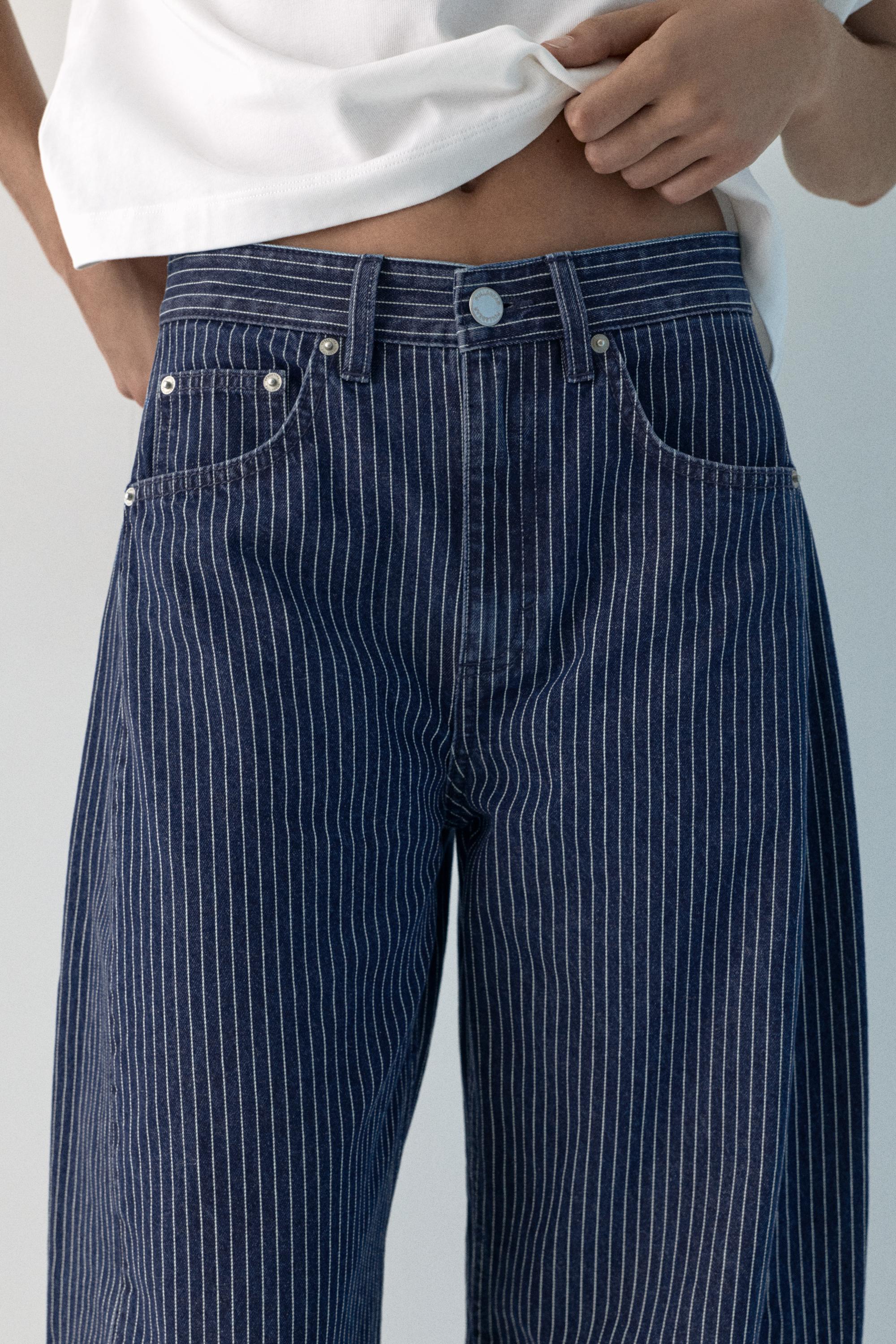 Striped balloon jeans with seams — Medium blue