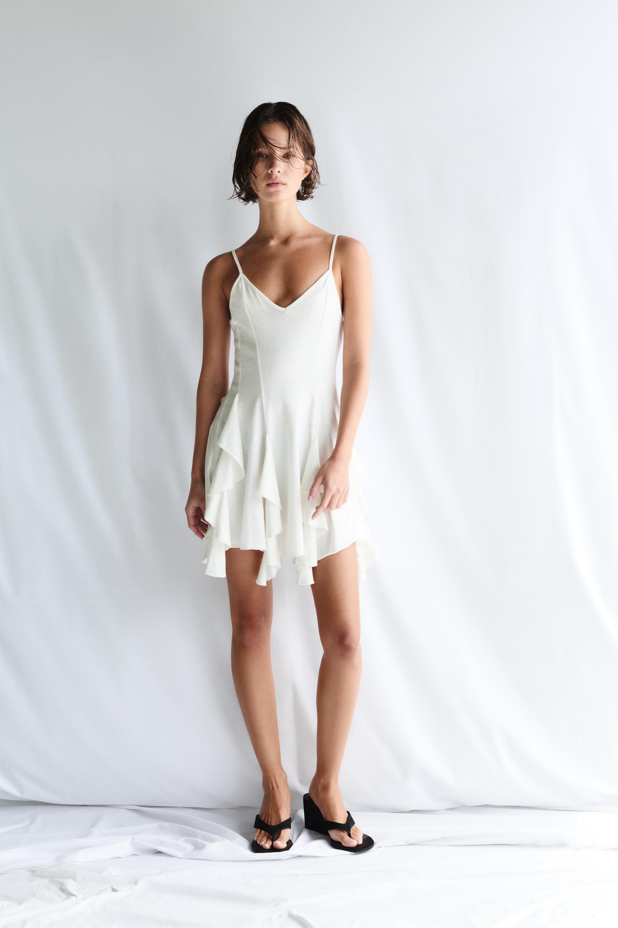 Short strappy flared dress — Ecru