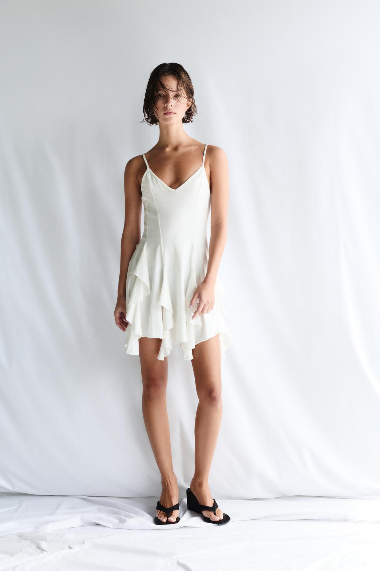 Short strappy flared dress — Ecru