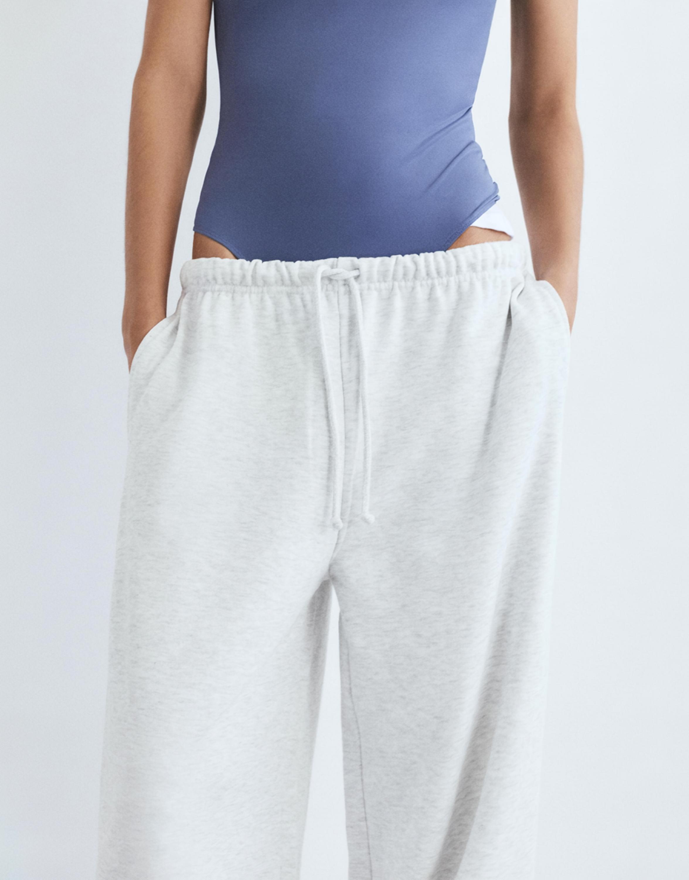 Wide-leg tracksuit bottoms with adjustable hem — Grey marl