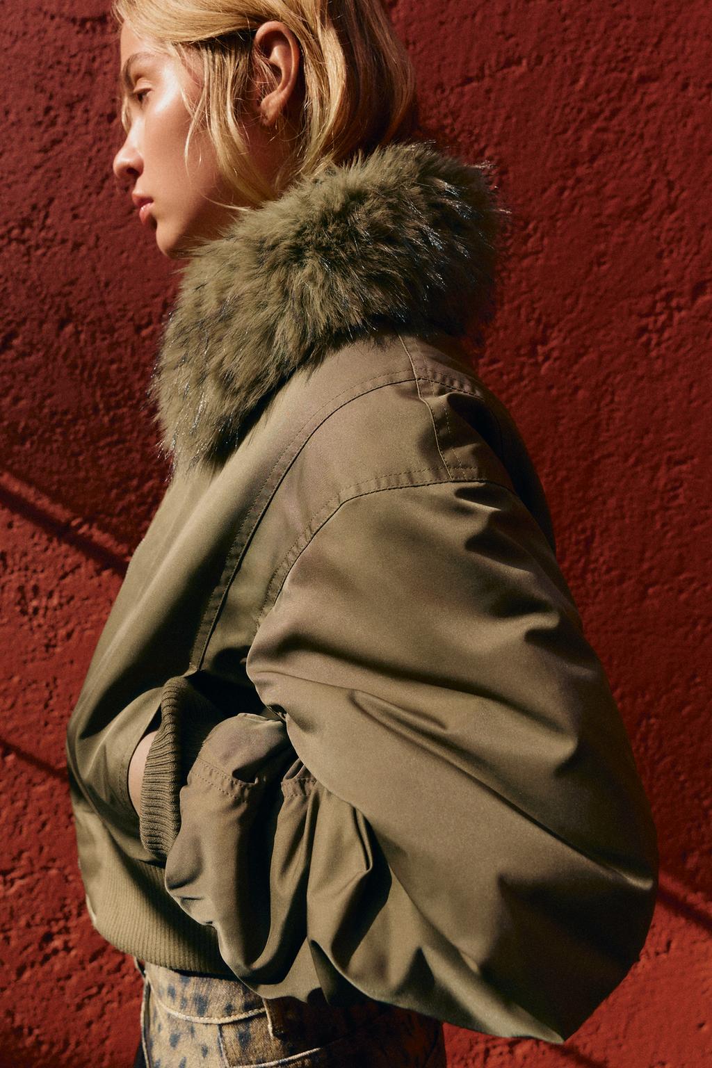 Faux fur collar bomber jacket PULL&BEAR