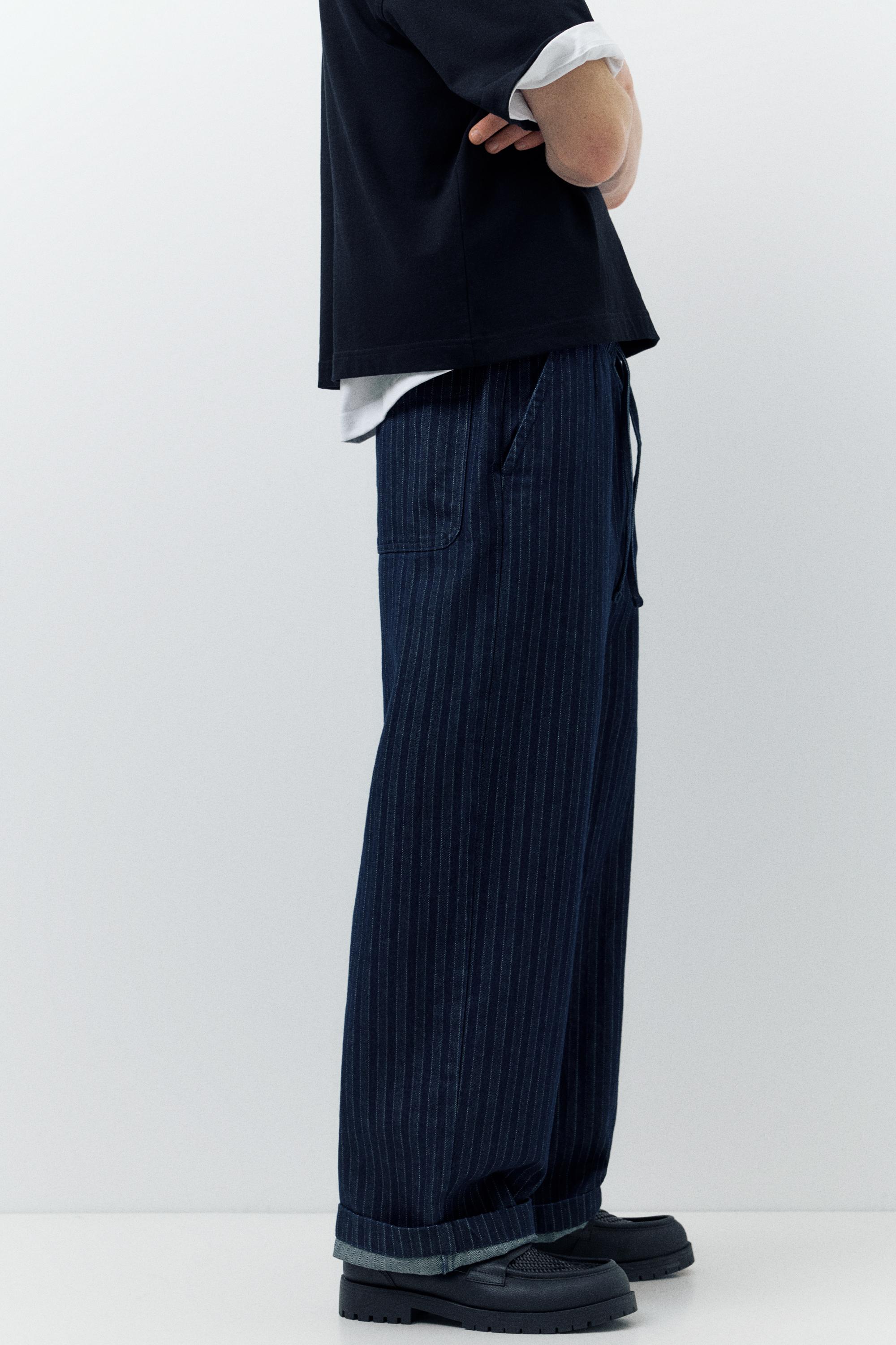 Striped denim jogger trousers — Navy