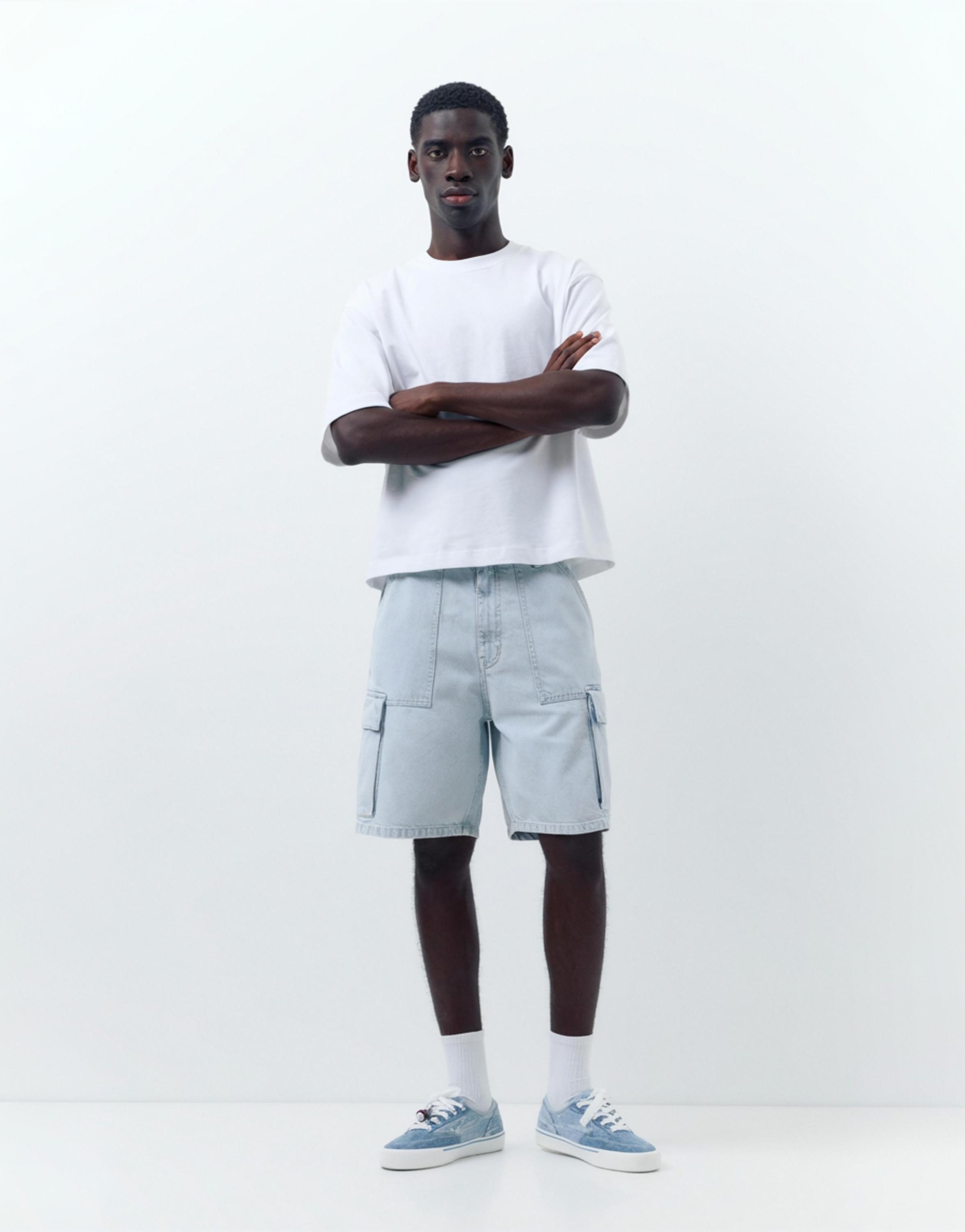 Baggy cargo Bermuda shorts — Pale indigo