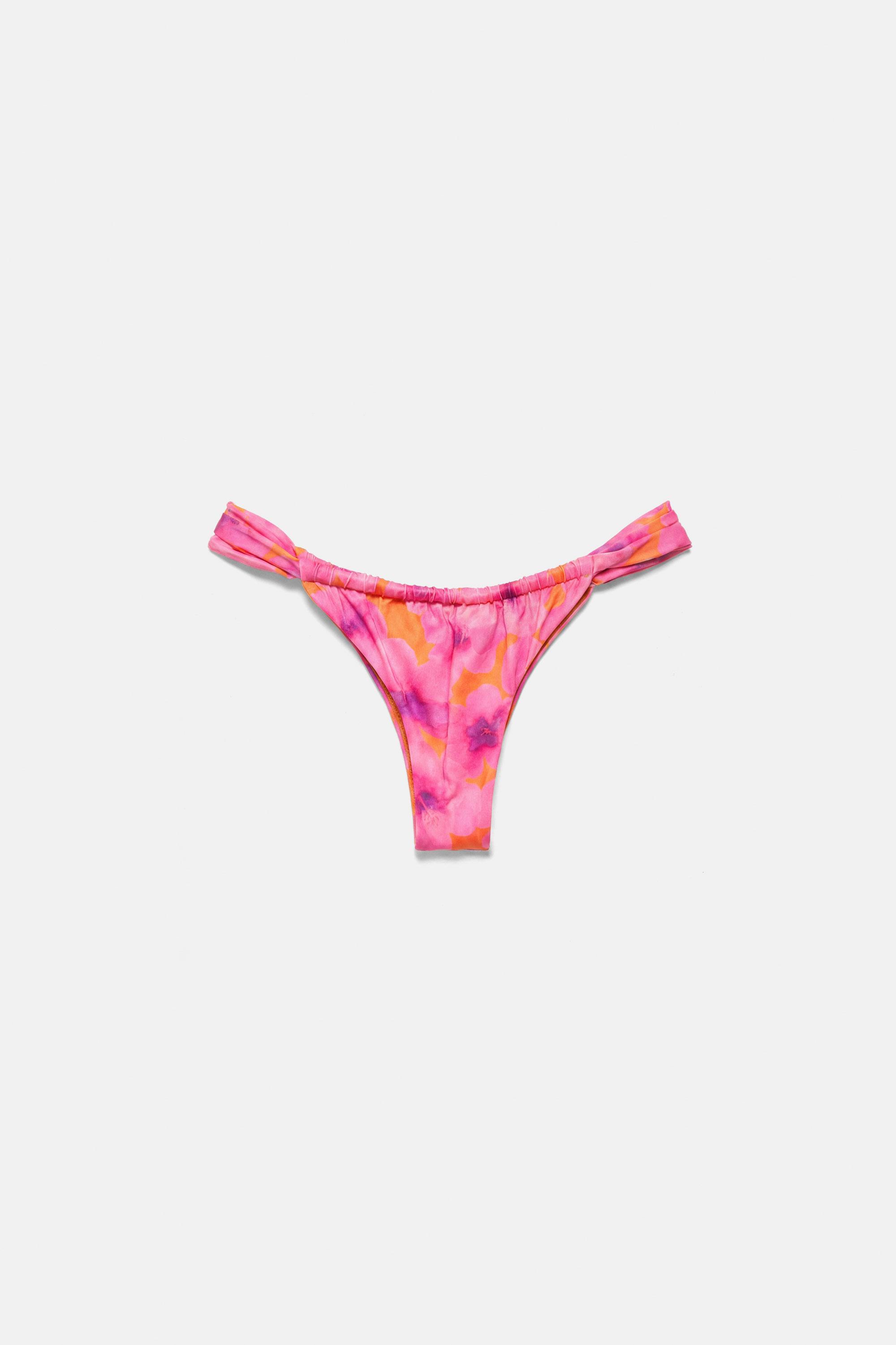 Floral bikini bottoms with gathered detail — Fuchsia