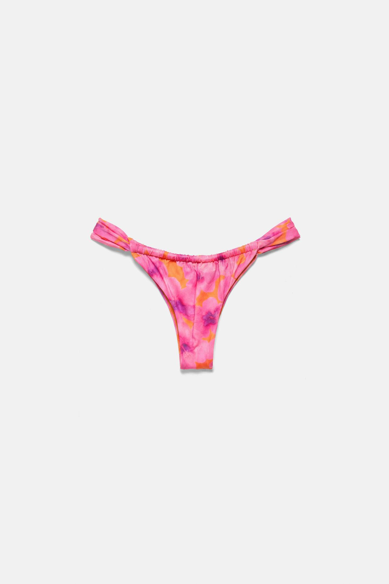 Floral bikini bottoms with gathered detail — Fuchsia