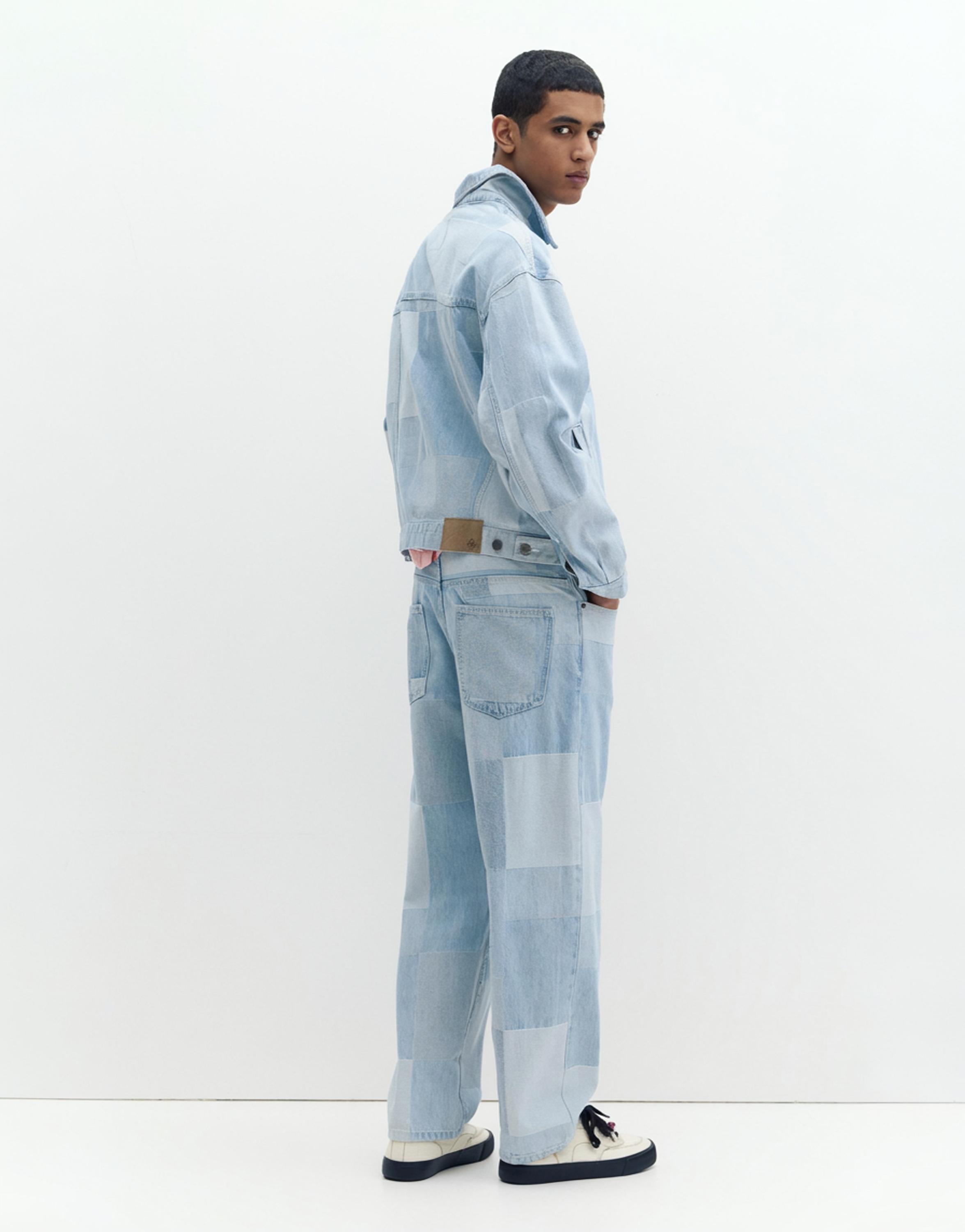 Patchwork kareli denim ceket - Görsel 8