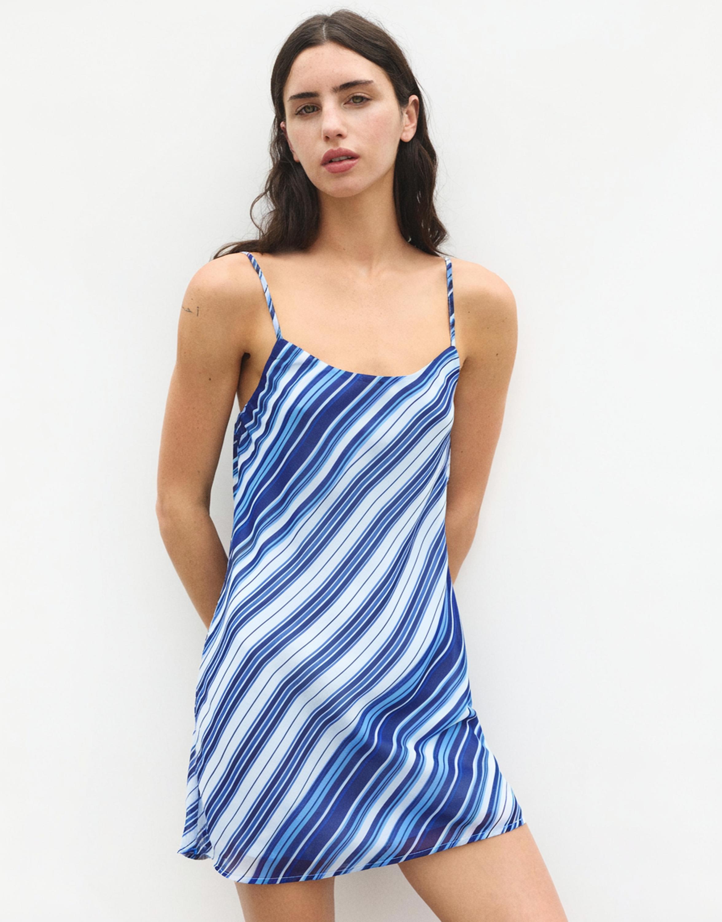 Short striped strappy dress — Deep blue